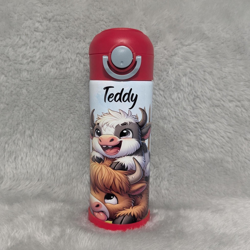 Quirky Cow Water Bottle for Kids 12oz With Reusable Straw Can Be Personalized