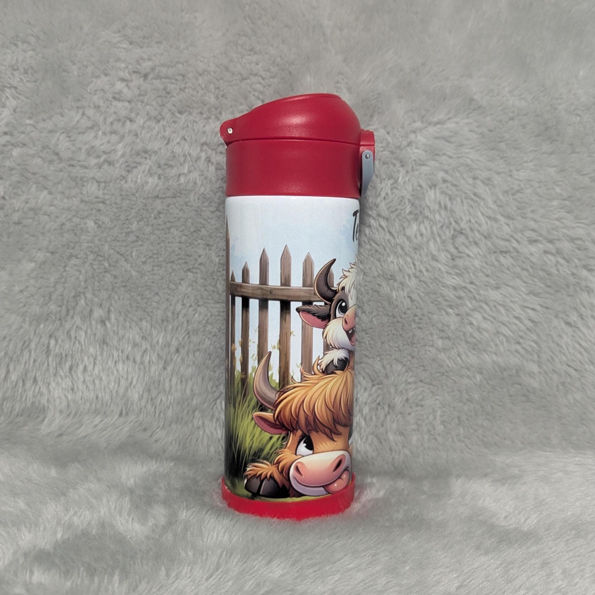 Quirky Cow Water Bottle for Kids 12oz With Reusable Straw Can Be Personalized