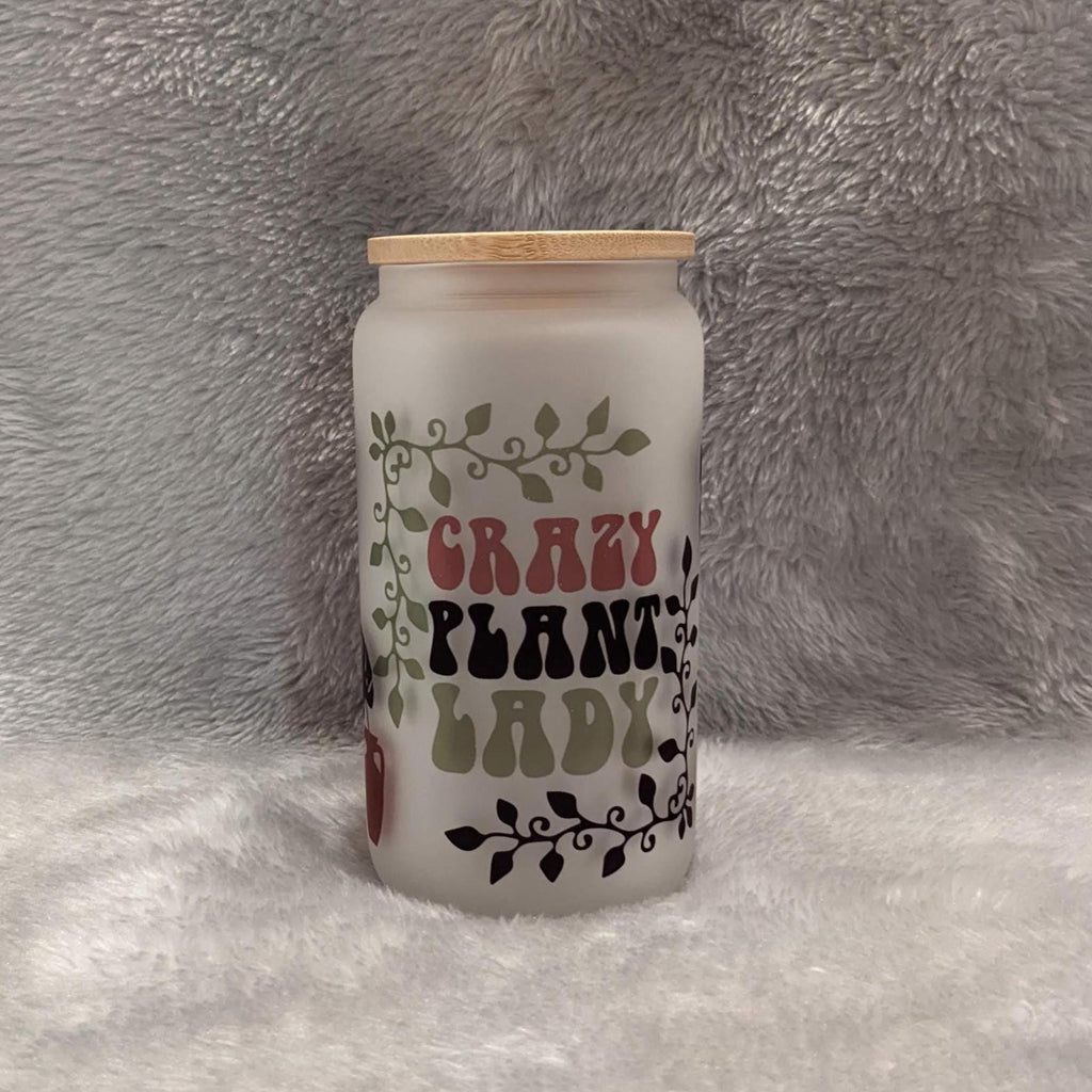 Crazy Plant Lady 16oz Frosted Glass Tumbler with Bamboo Lid & Straw