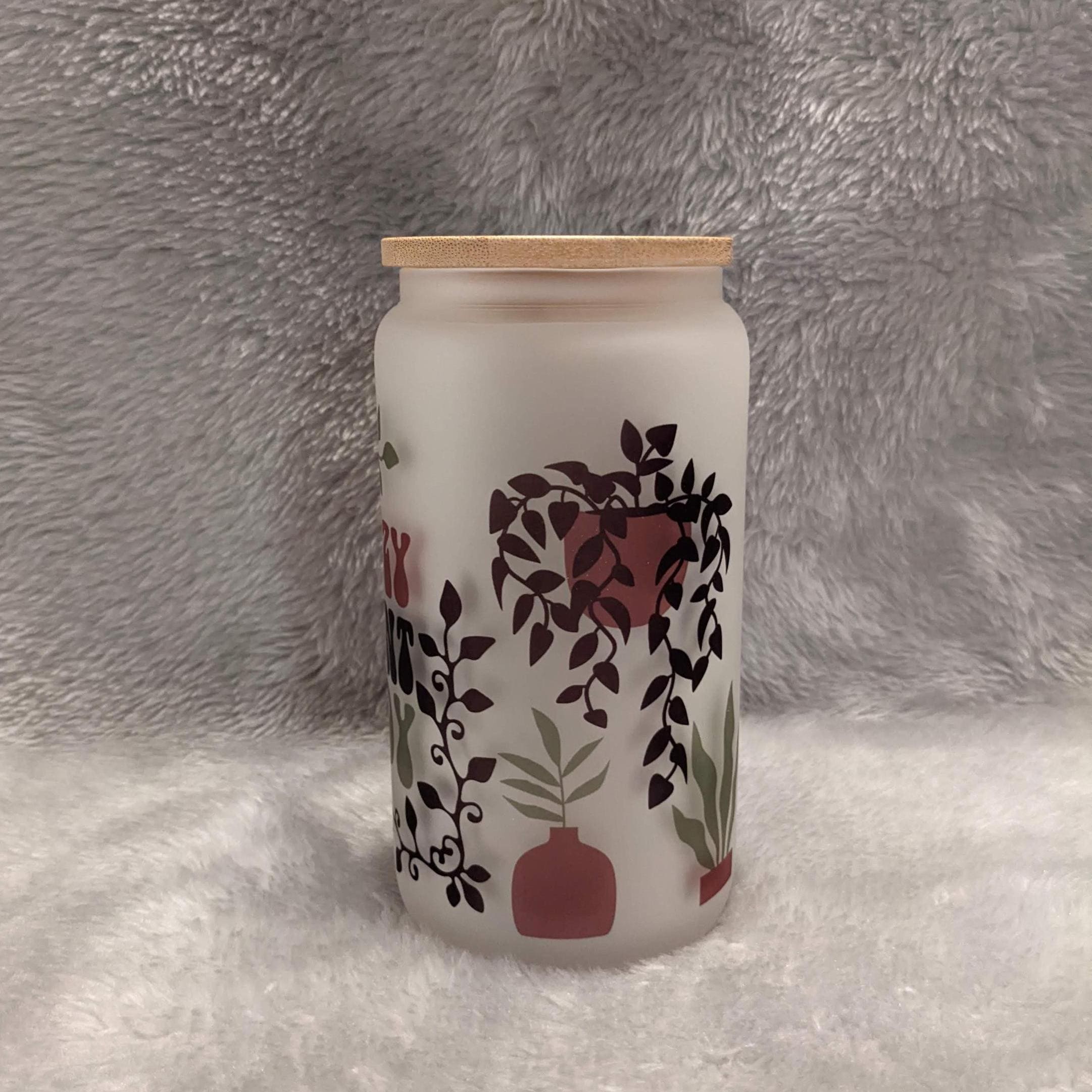 Crazy Plant Lady 16oz Frosted Glass Tumbler with Bamboo Lid & Straw