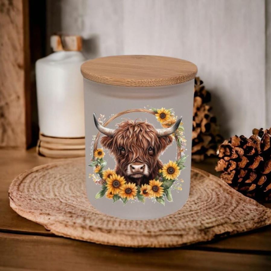 Glass Highland Cow Candle Holder With A Battery Operated Flickering Tea Light