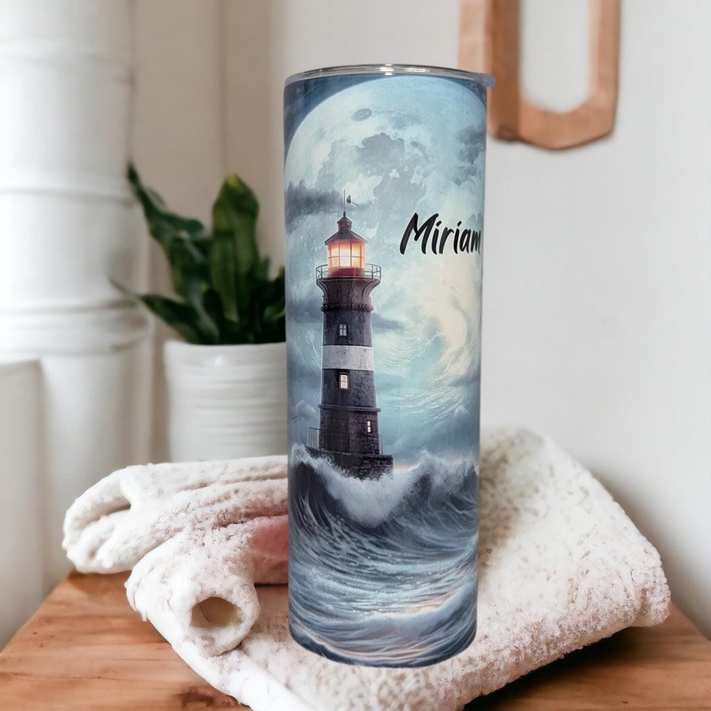 Lighthouse Tumbler Can Be Personalized, Lighthouse Cup With Name, Lighthouse Gift, Beach Tumbler, Ocean View Tumbler, Hot Cold Drinkware