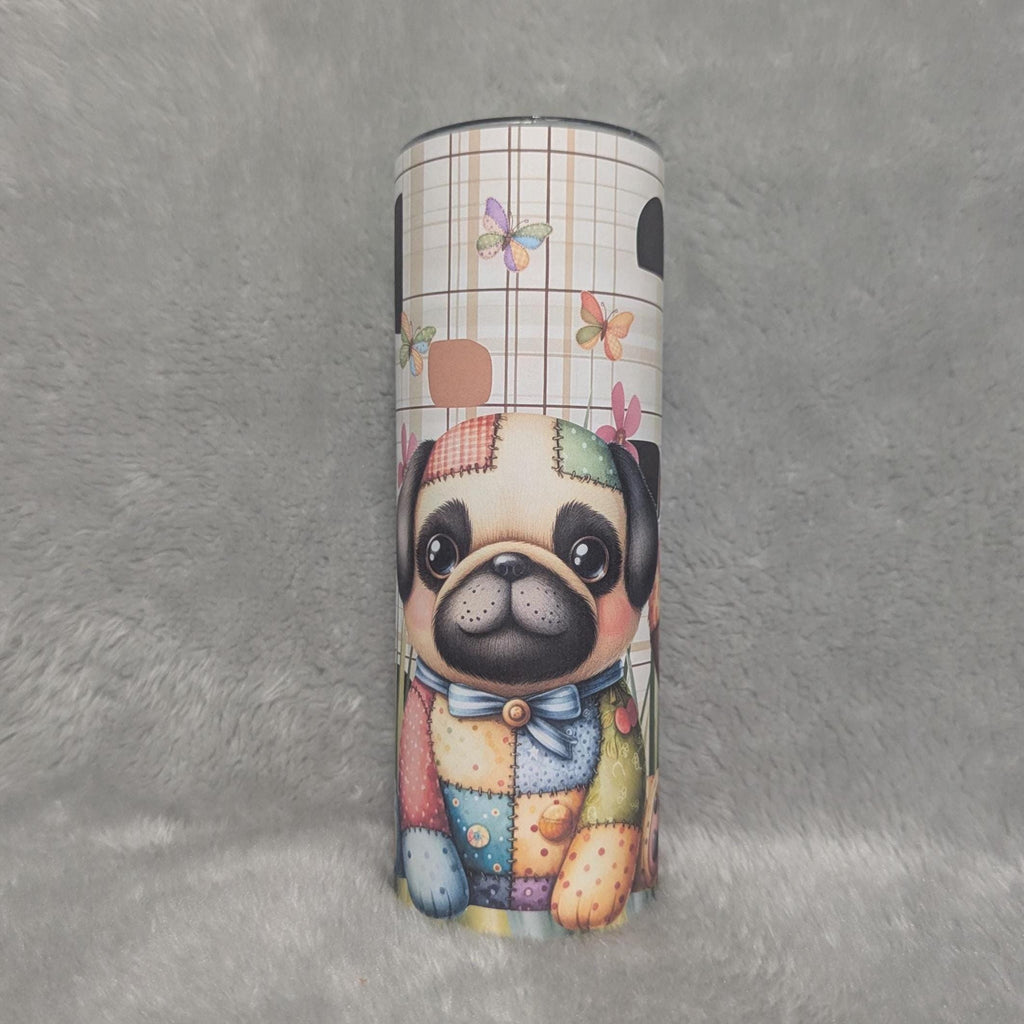 Customizable Patchwork Puppy Tumbler - Includes Reusable Straw for Pet Owners, 20oz Tumbler With Straw, Gift For Her