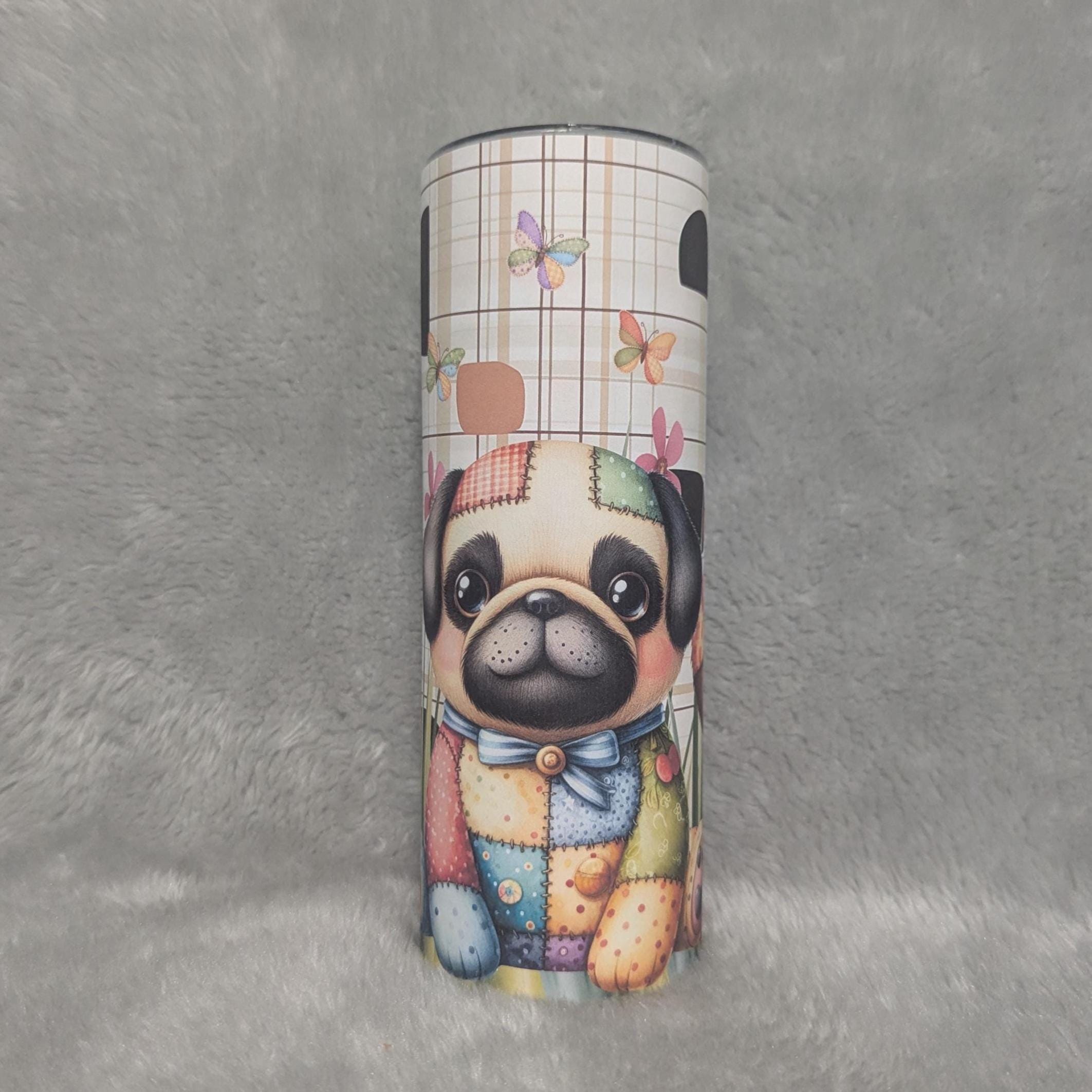 Customizable Patchwork Puppy Tumbler - Includes Reusable Straw for Pet Owners, 20oz Tumbler With Straw, Gift For Her