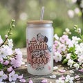 16oz Faith Over Fear Cancer Awareness Glass With Bamboo Lid and Straw