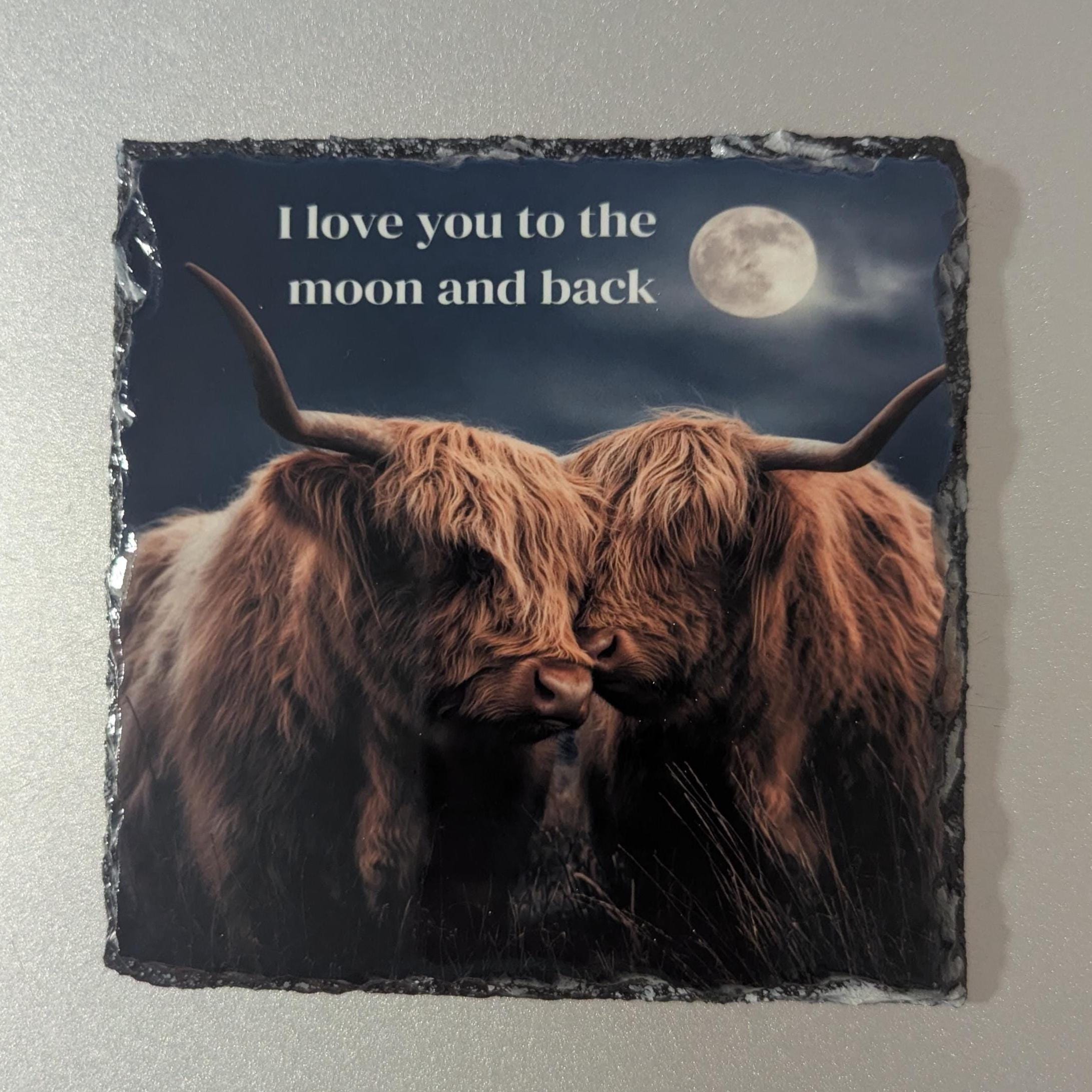 Highland Cow Slate Picture With Display Legs - I Love You to the Moon and Back