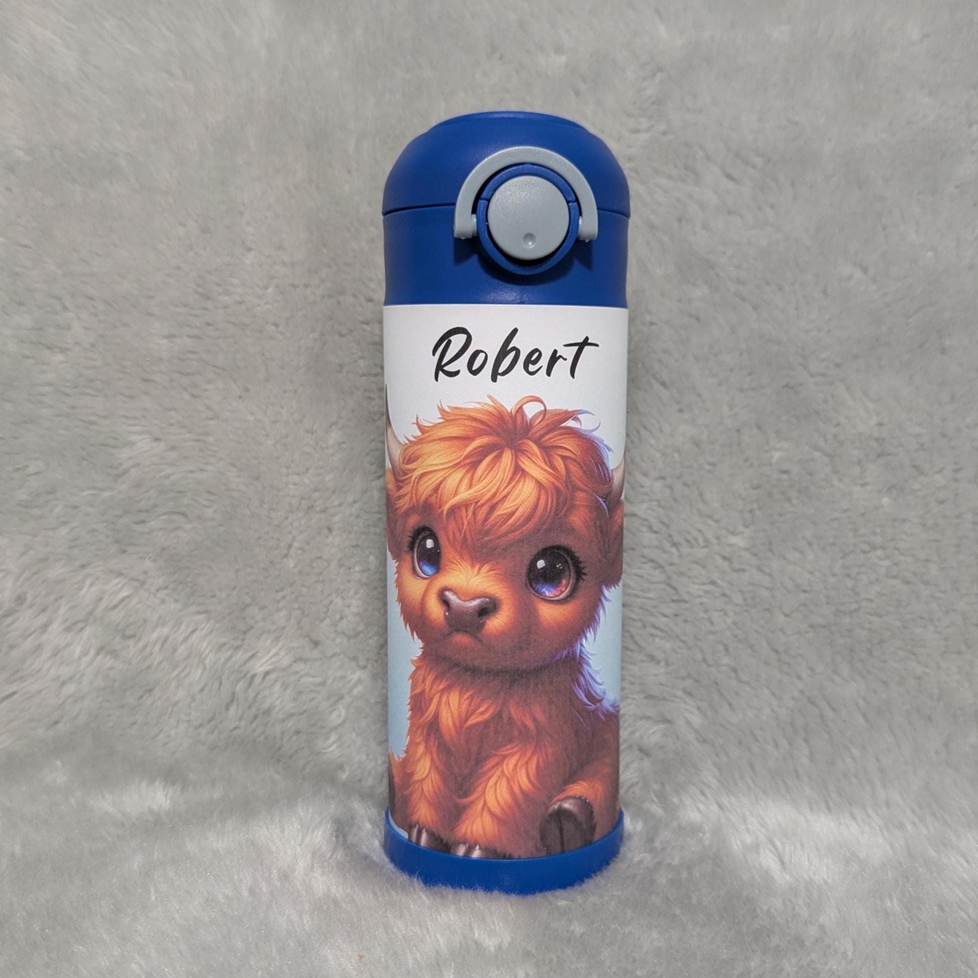 Boys Highland Cow Water Bottle 12oz With Reusable Straw Can Be Personalized