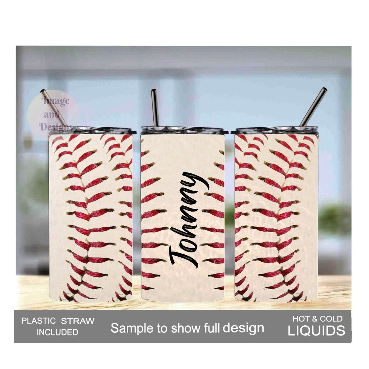 Personalized Kids Baseball Tumbler 15oz With Reusable Straw, Can Be Personalized