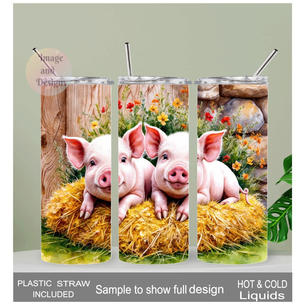 Cute Pig Tumbler 20oz With Reusable Straw, Can Be Personalized