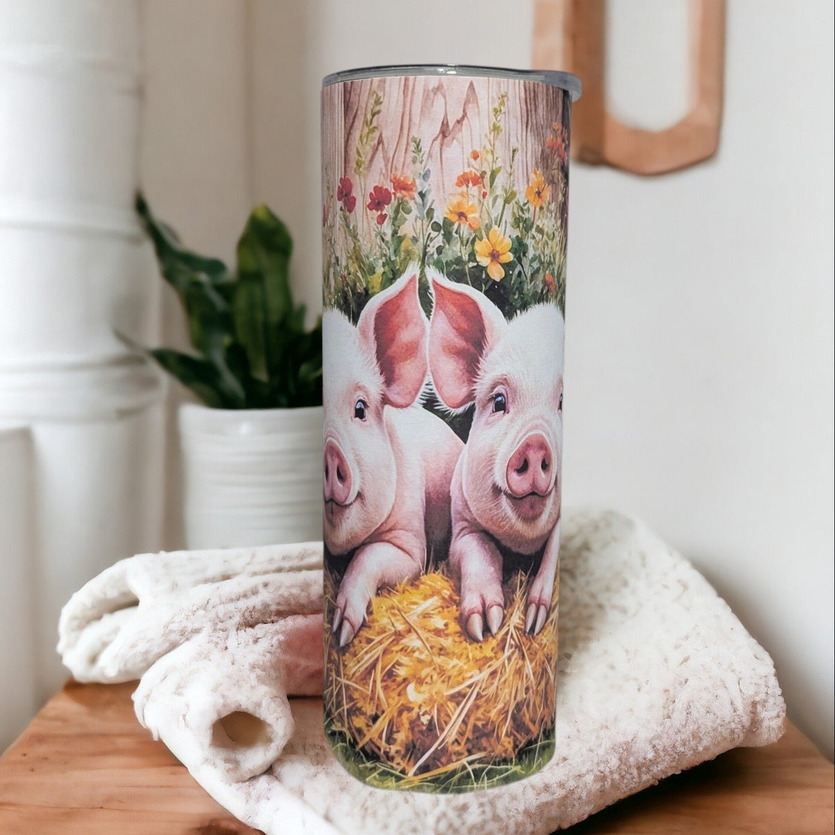Cute Pig Tumbler 20oz With Reusable Straw, Can Be Personalized