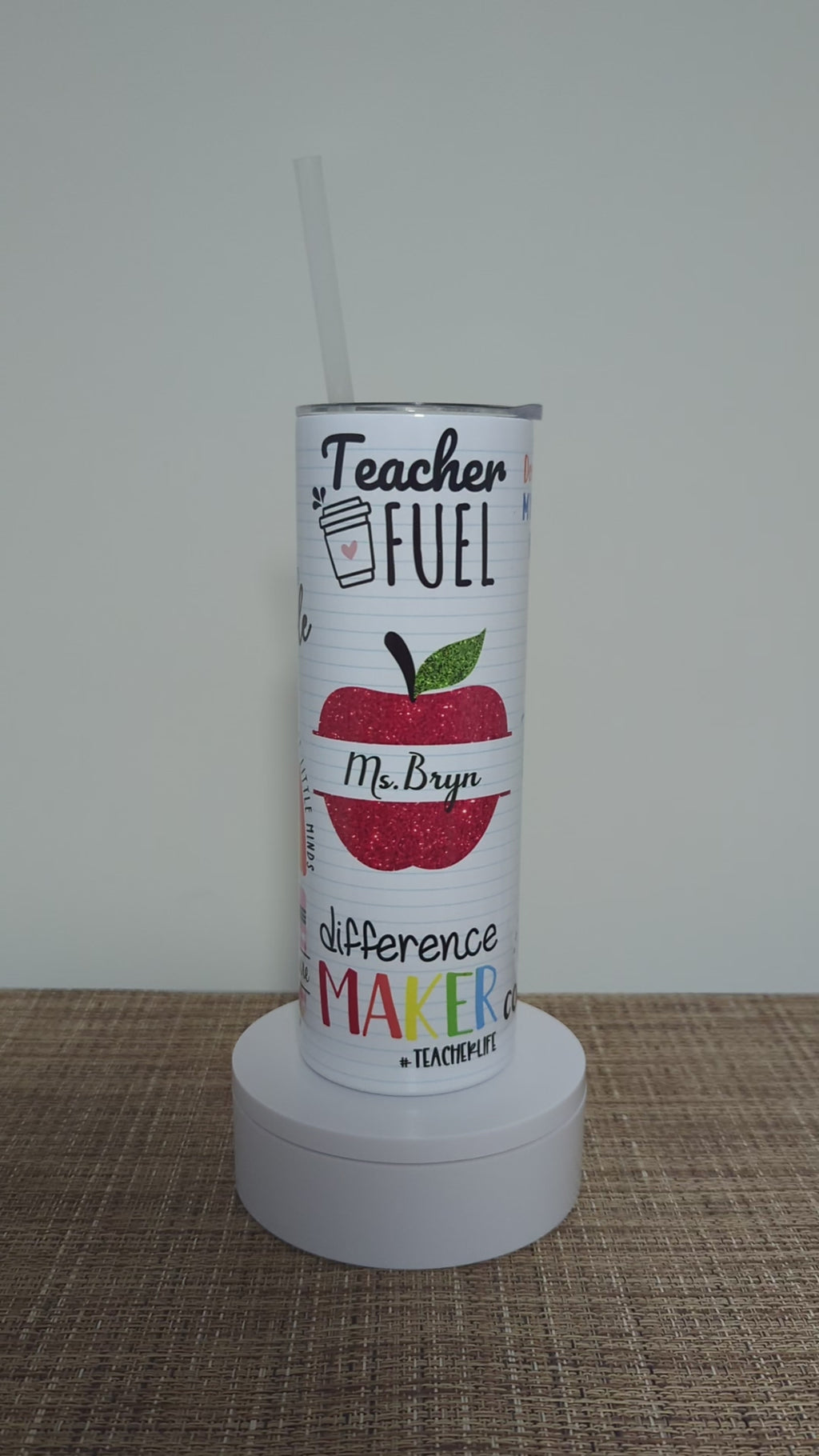 Personalized Teacher Tumbler 20oz With Reusable Straw, Can Be Personalized
