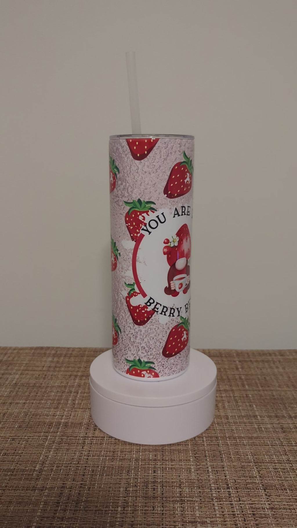Strawberry Gnome Tumbler 20oz With Reusable Straw