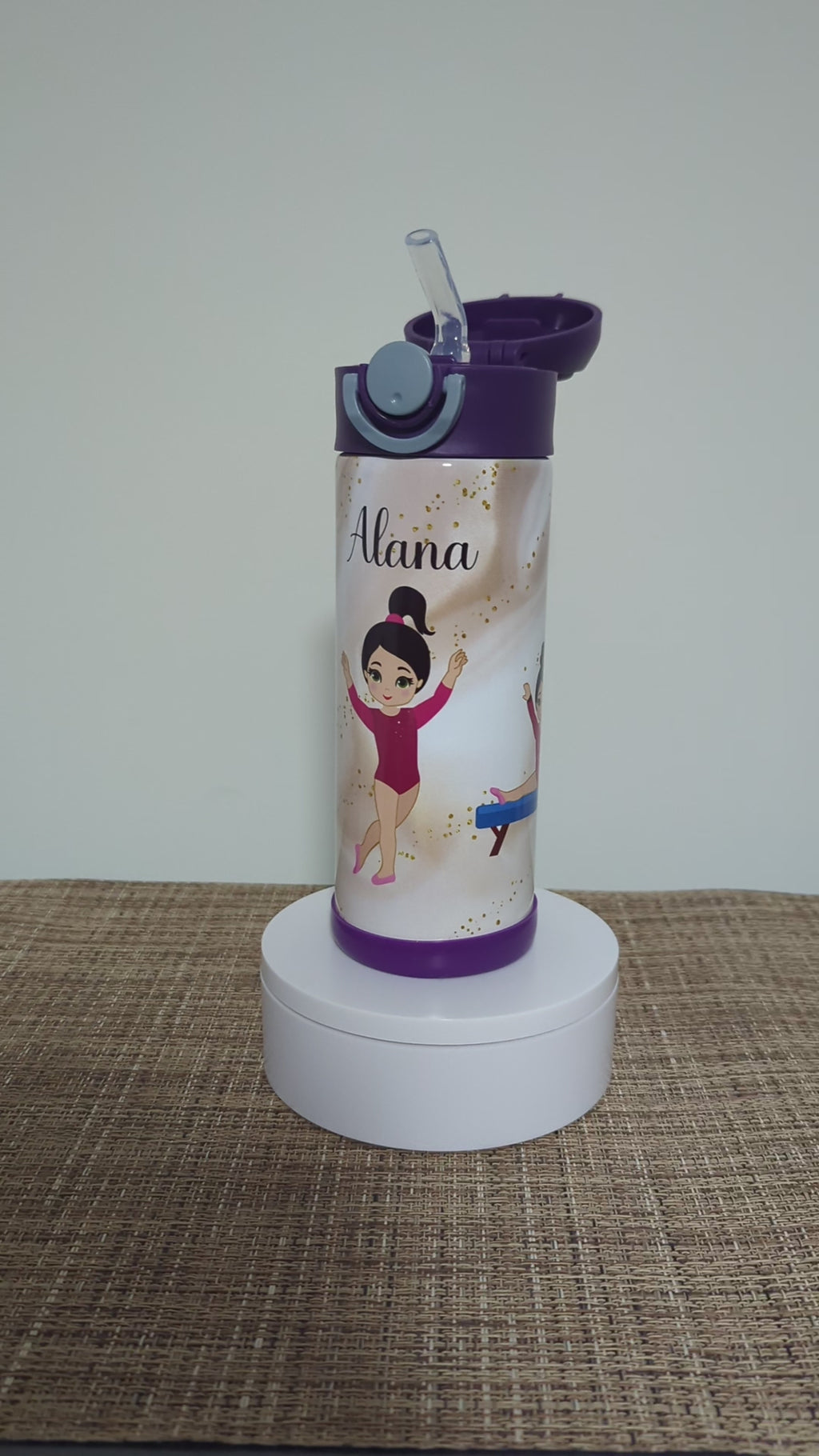 Girls Gymnastic Water Bottle Can Be Personalized, Gymnast Cup, Personalized Kids Cup, Kids Gymnastic Cup, Kids Flip top Cup, Pop Top Tumbler