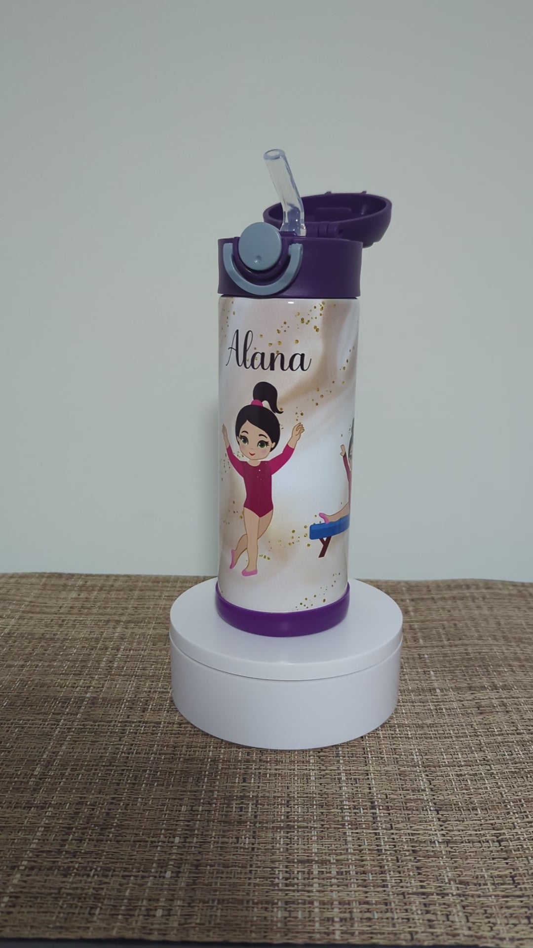 Girls Gymnastic Water Bottle Can Be Personalized, Gymnast Cup, Personalized Kids Cup, Kids Gymnastic Cup, Kids Flip top Cup, Pop Top Tumbler