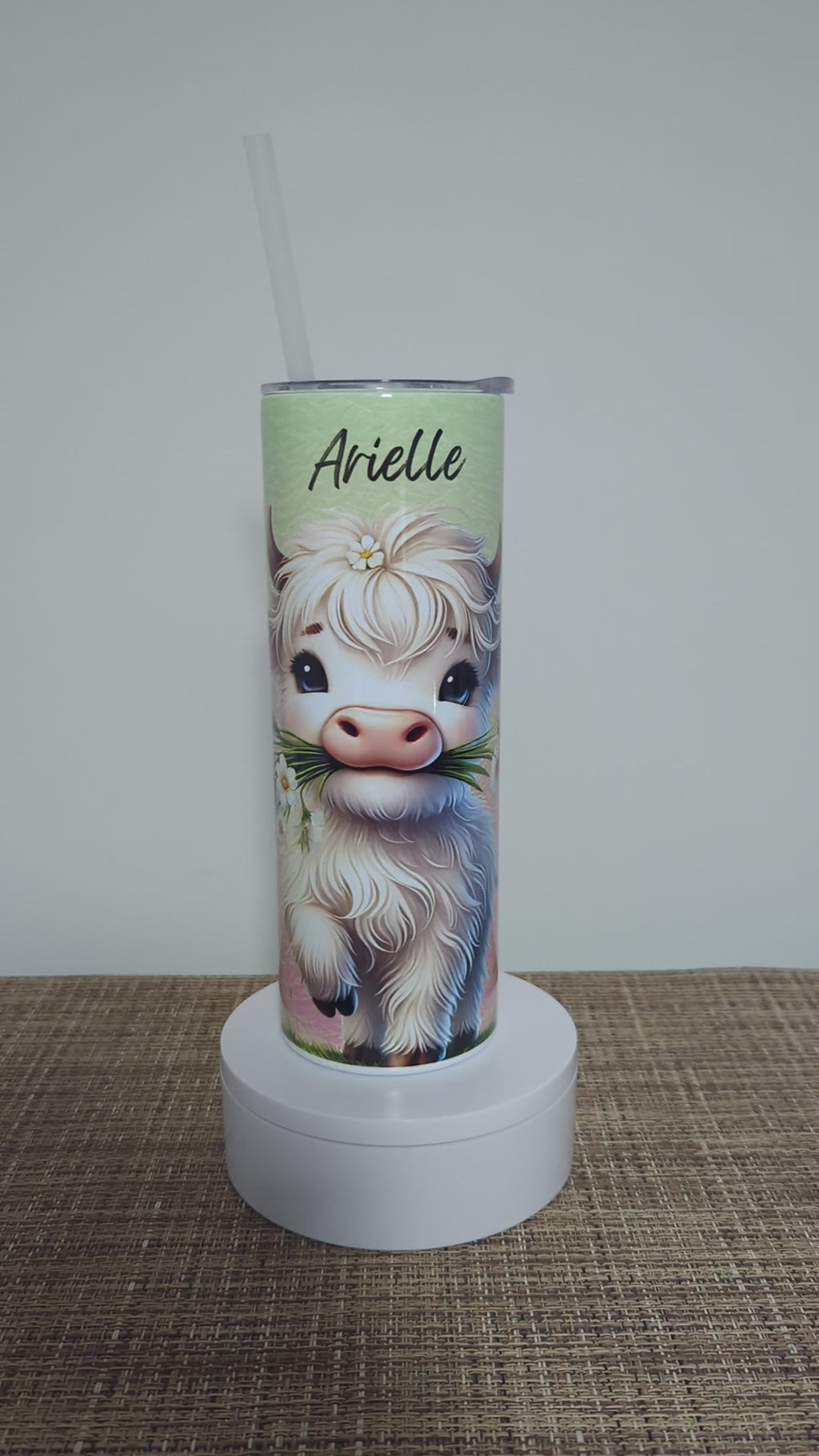 White Highland Cow Tumbler 20oz With Reusable Straw, Can Be Personalized