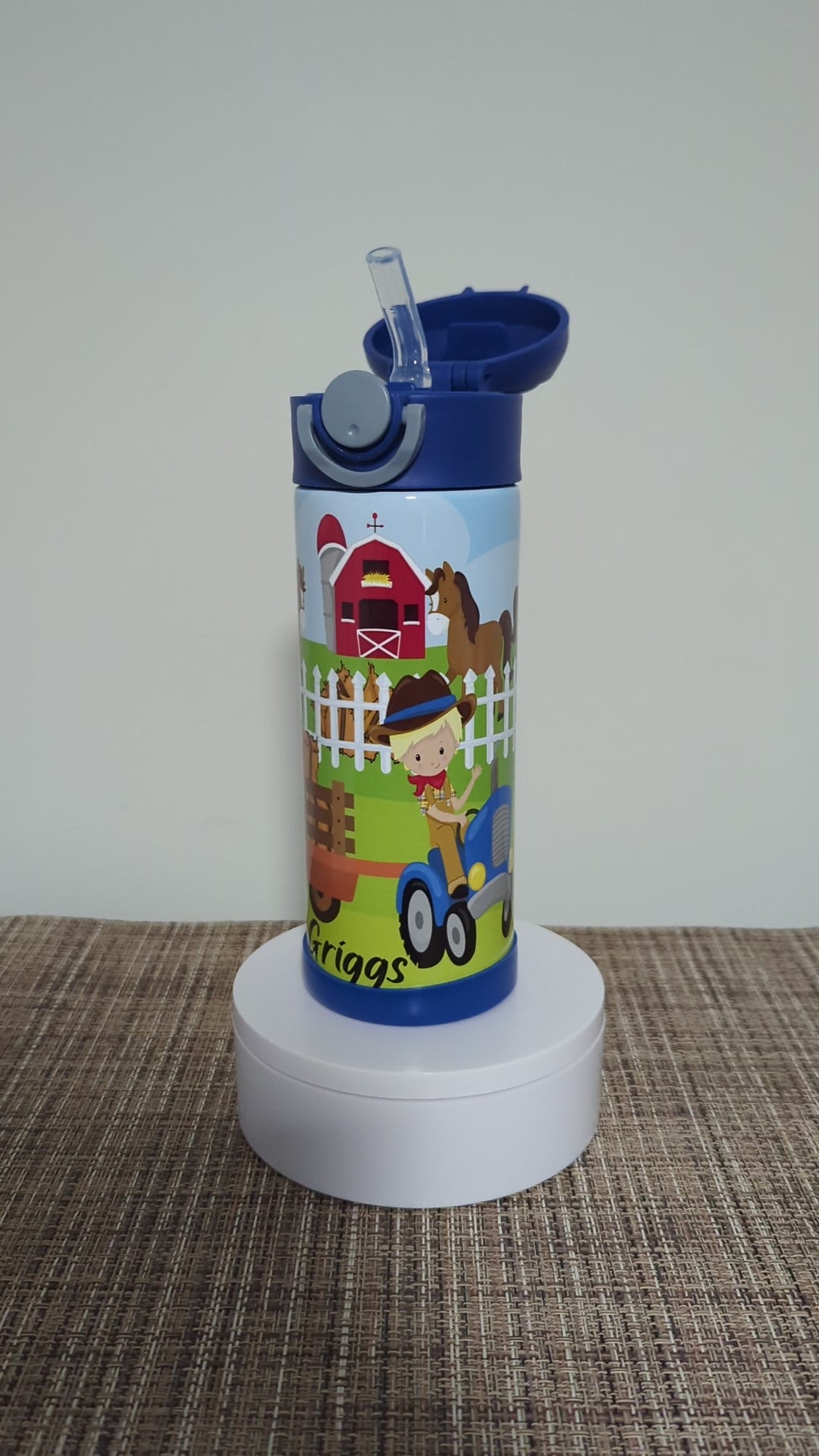 Kids Little Farmer Water Bottle 12oz With Reusable Straw Can Be Personalized