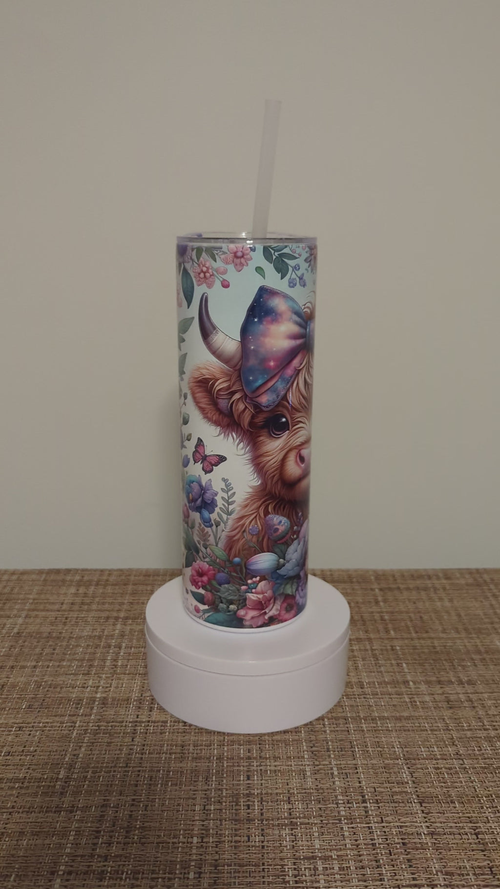 Highland Cow Tumbler With A Calf and Colorful Flowers 20oz With Reusable Straw, Can Be Personalized