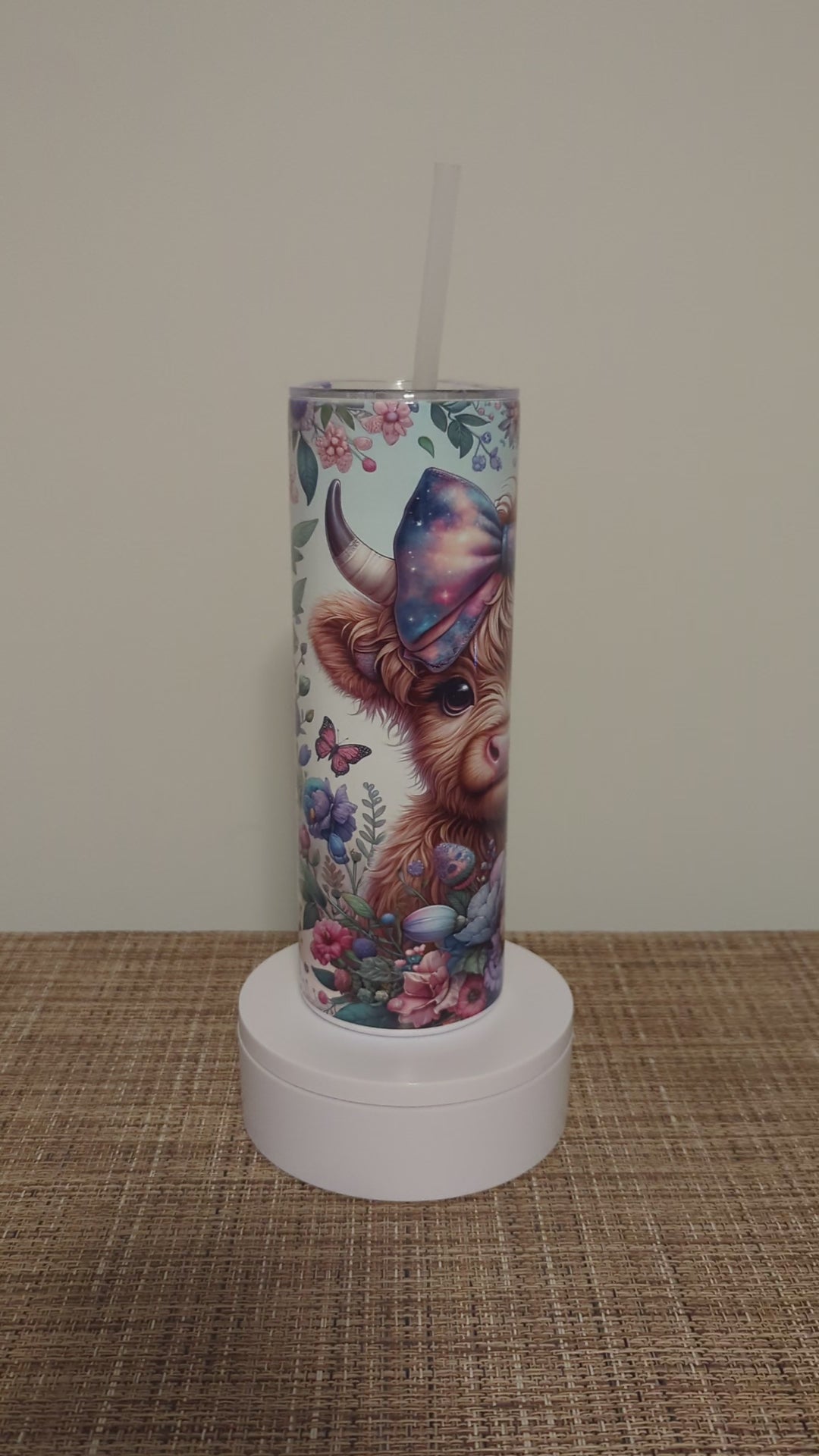 Highland Cow Tumbler With A Calf and Colorful Flowers 20oz With Reusable Straw, Can Be Personalized
