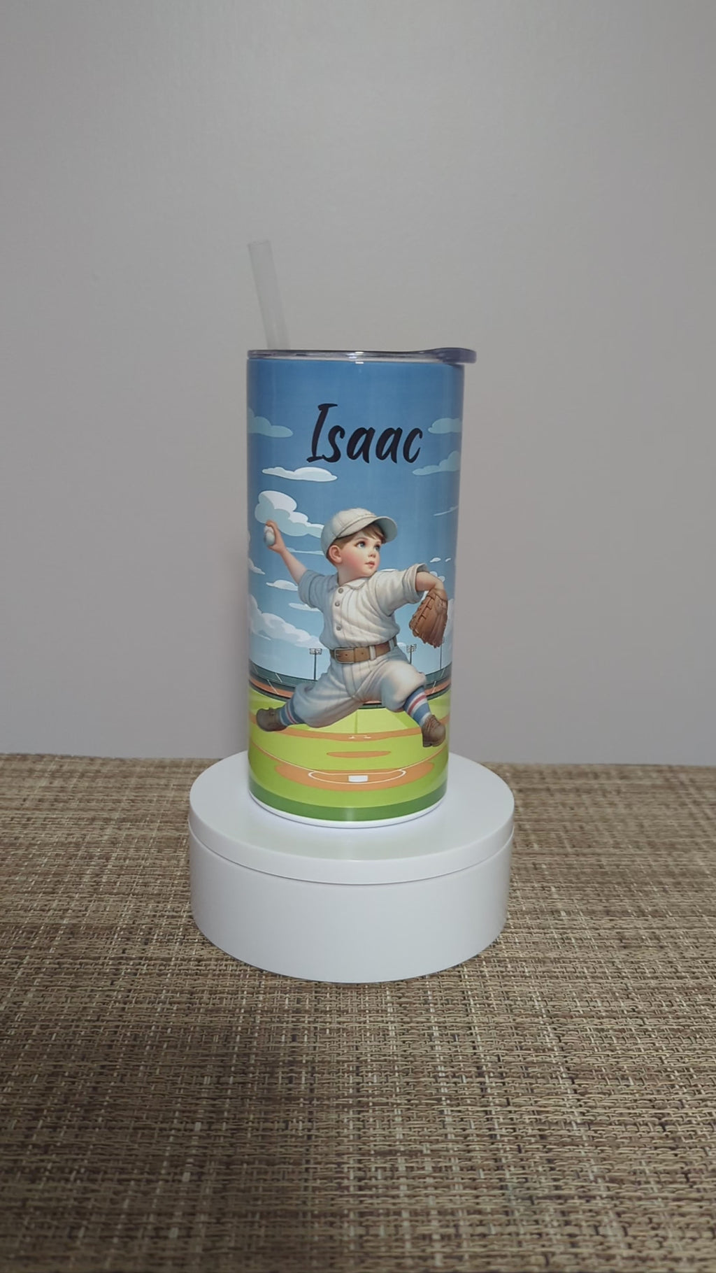 Kids Boy Baseball Tumbler 15oz With Reusable Straw, Can Be Personalized