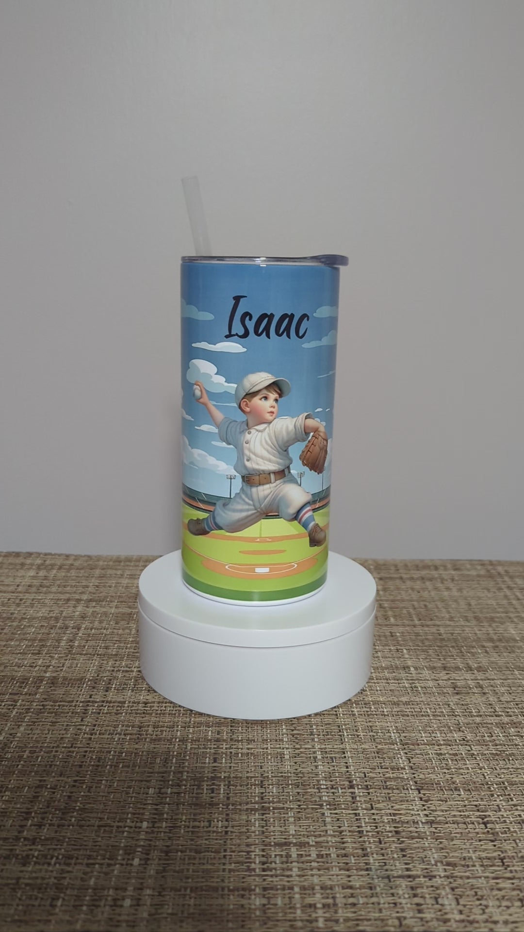 Kids Boy Baseball Tumbler 15oz With Reusable Straw, Can Be Personalized