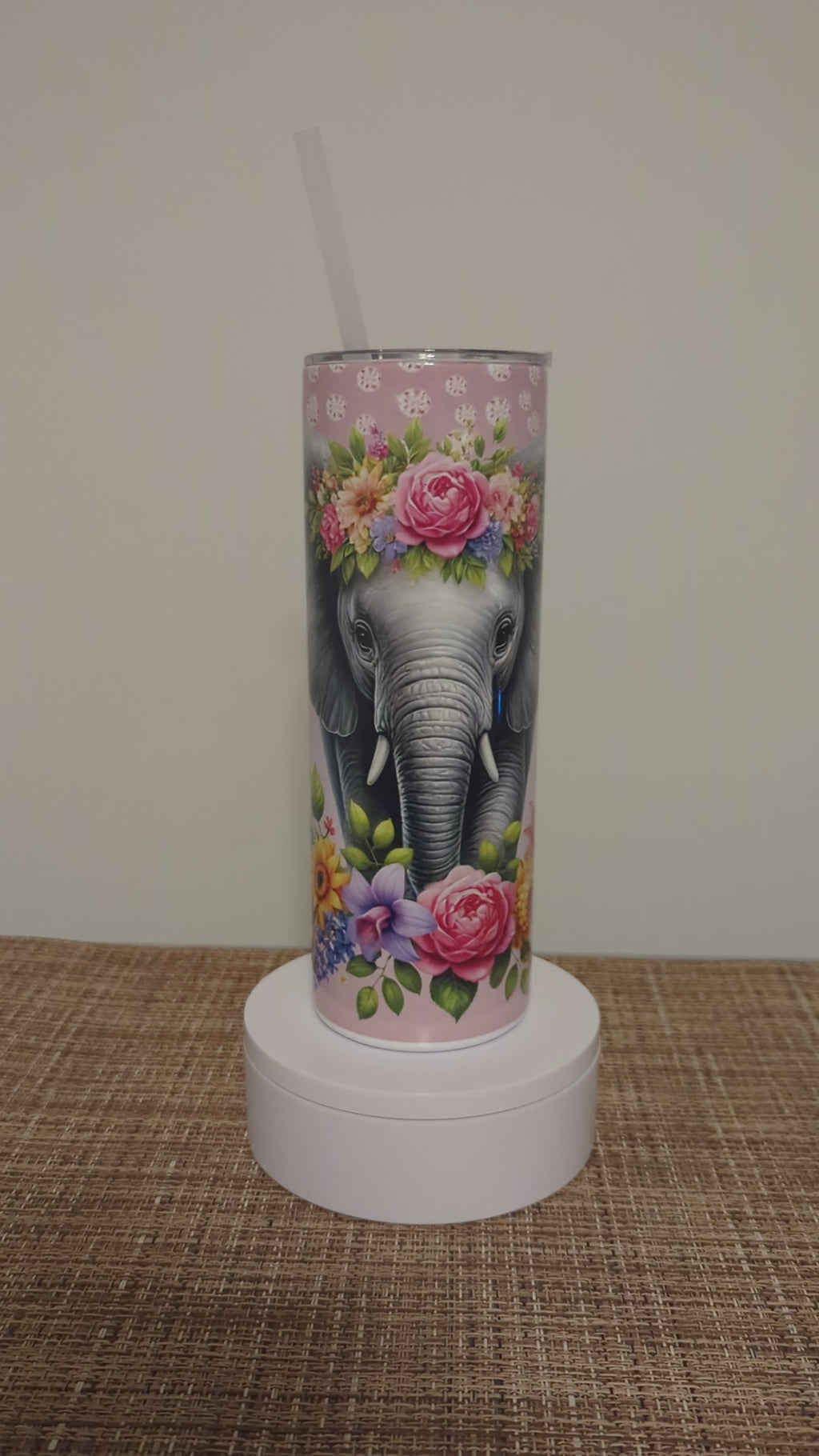 Floral Elephant Tumbler 20oz With Reusable Straw, Can Be Personalized