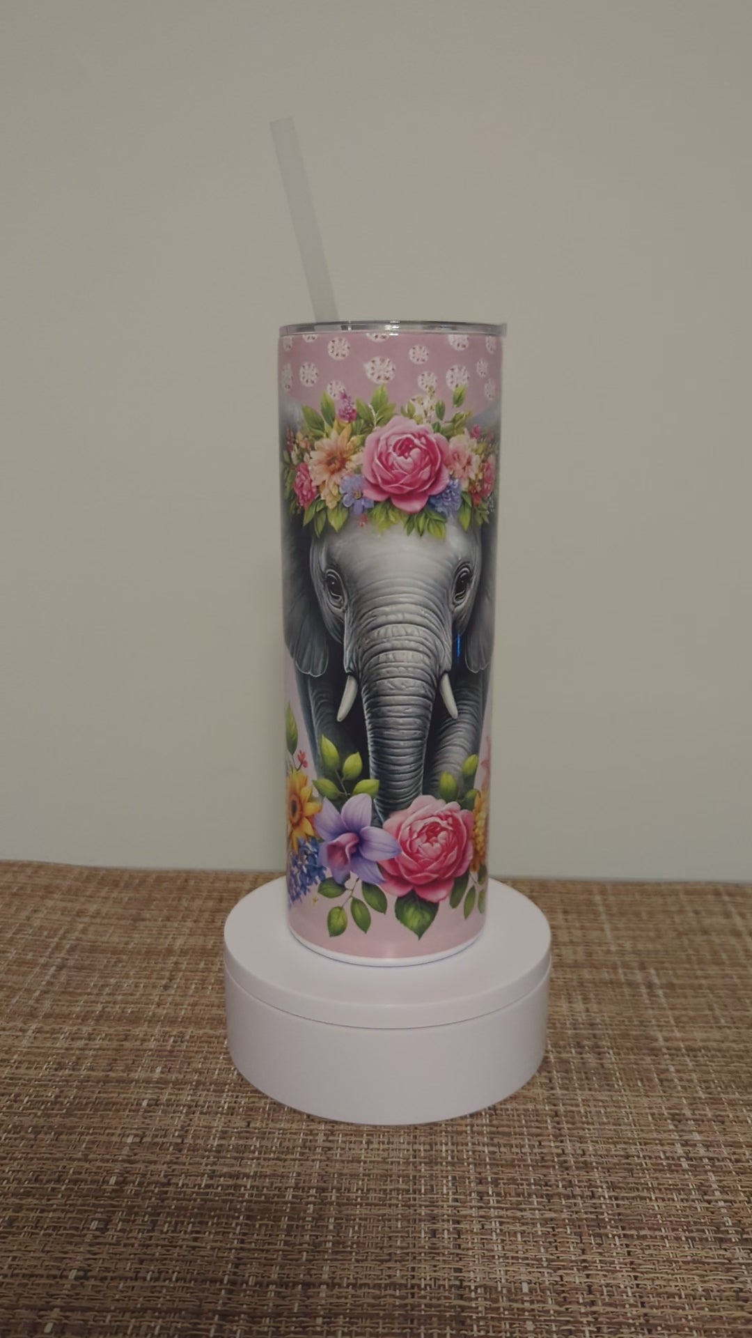 Floral Elephant Tumbler 20oz With Reusable Straw, Can Be Personalized
