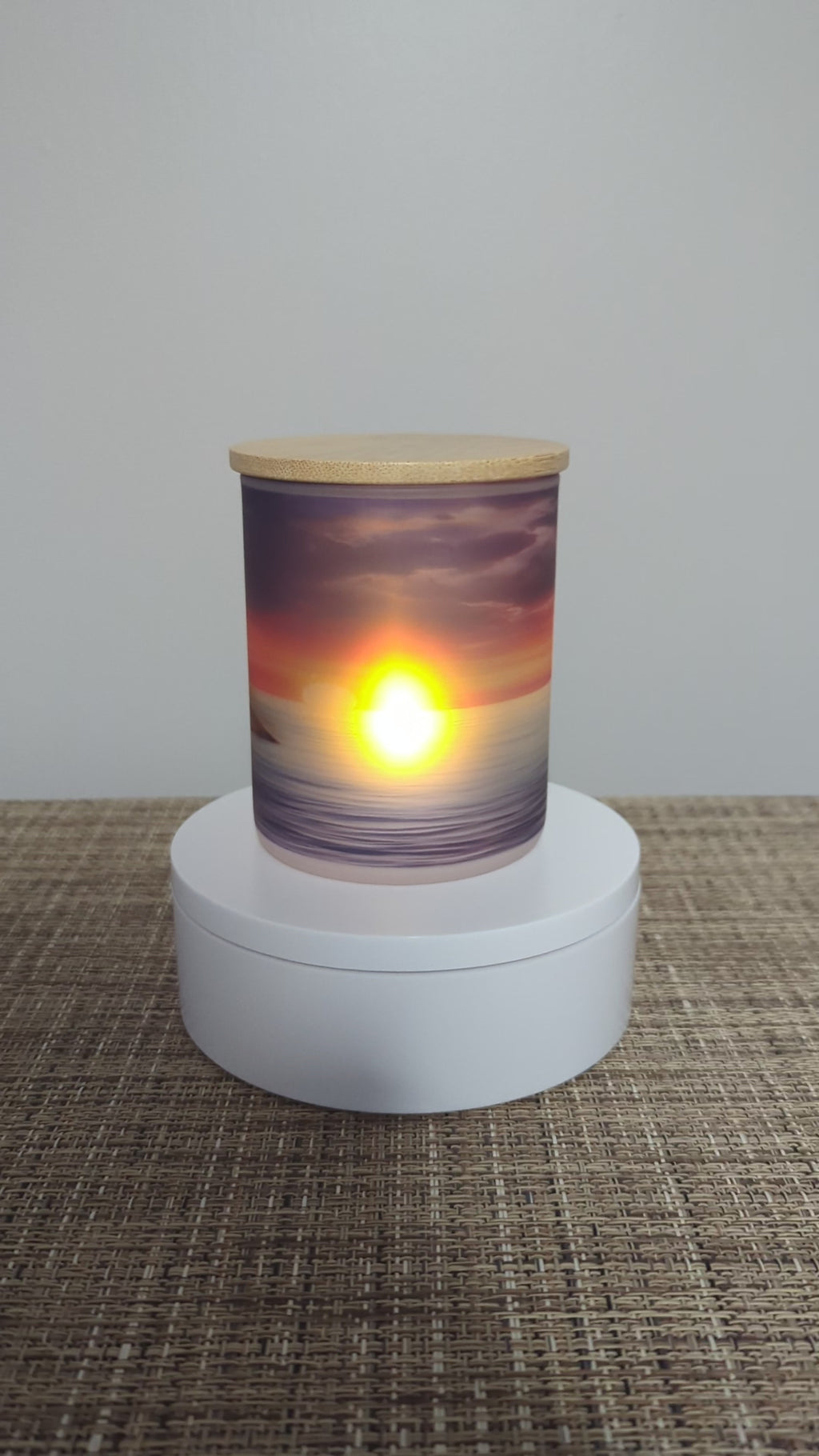 Sunset Design Candle Holder With A Battery Operated Flickering Tea Light