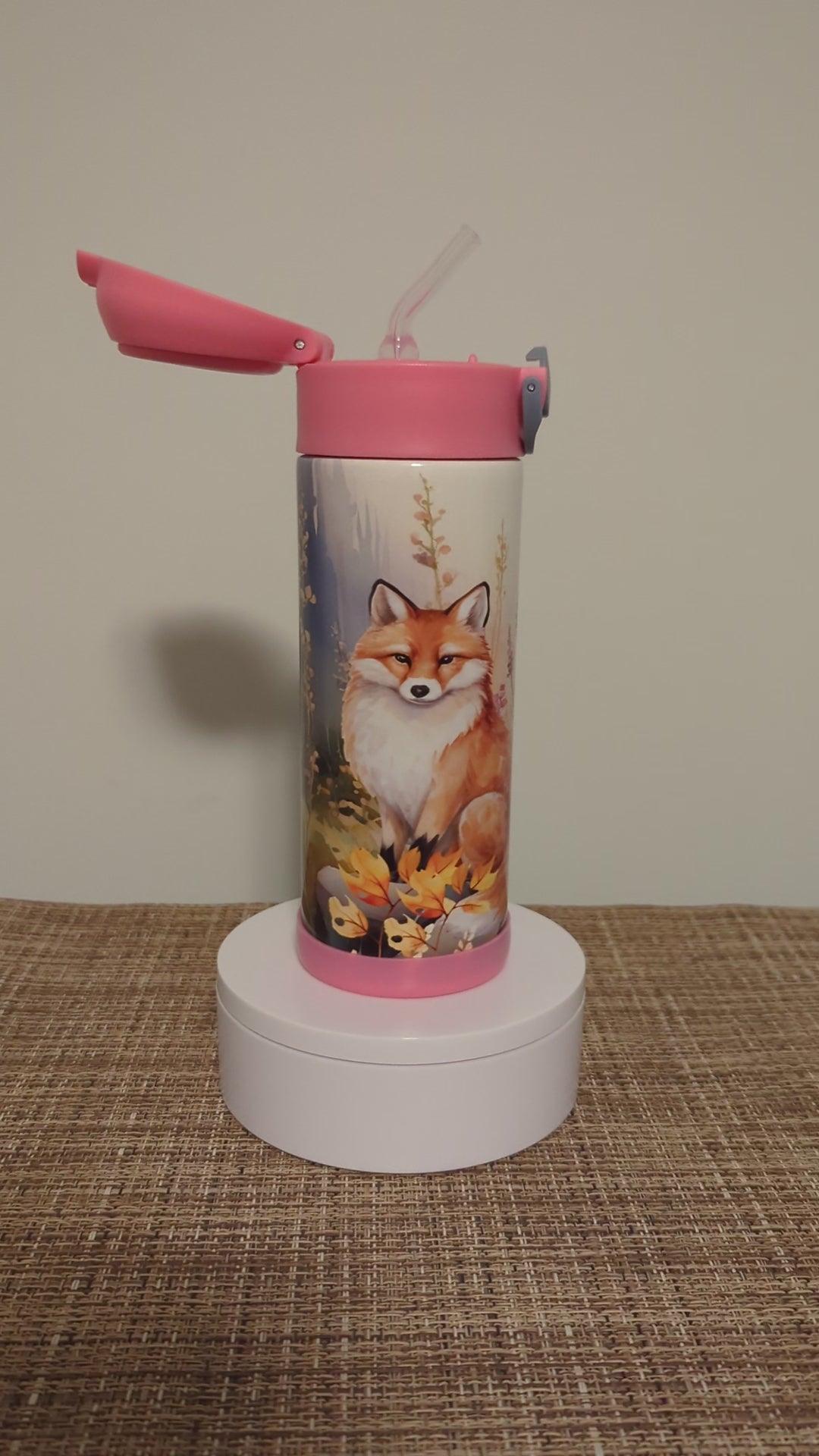 Kids Fox Family Water Bottle 20oz With Reusable Straw Can Be Personalized