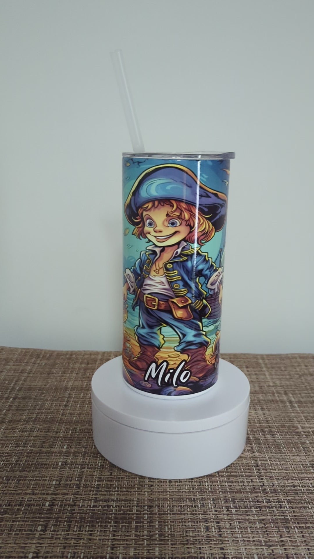 Kids Pirate Tumbler 15oz With Reusable Straw, Can Be Personalized