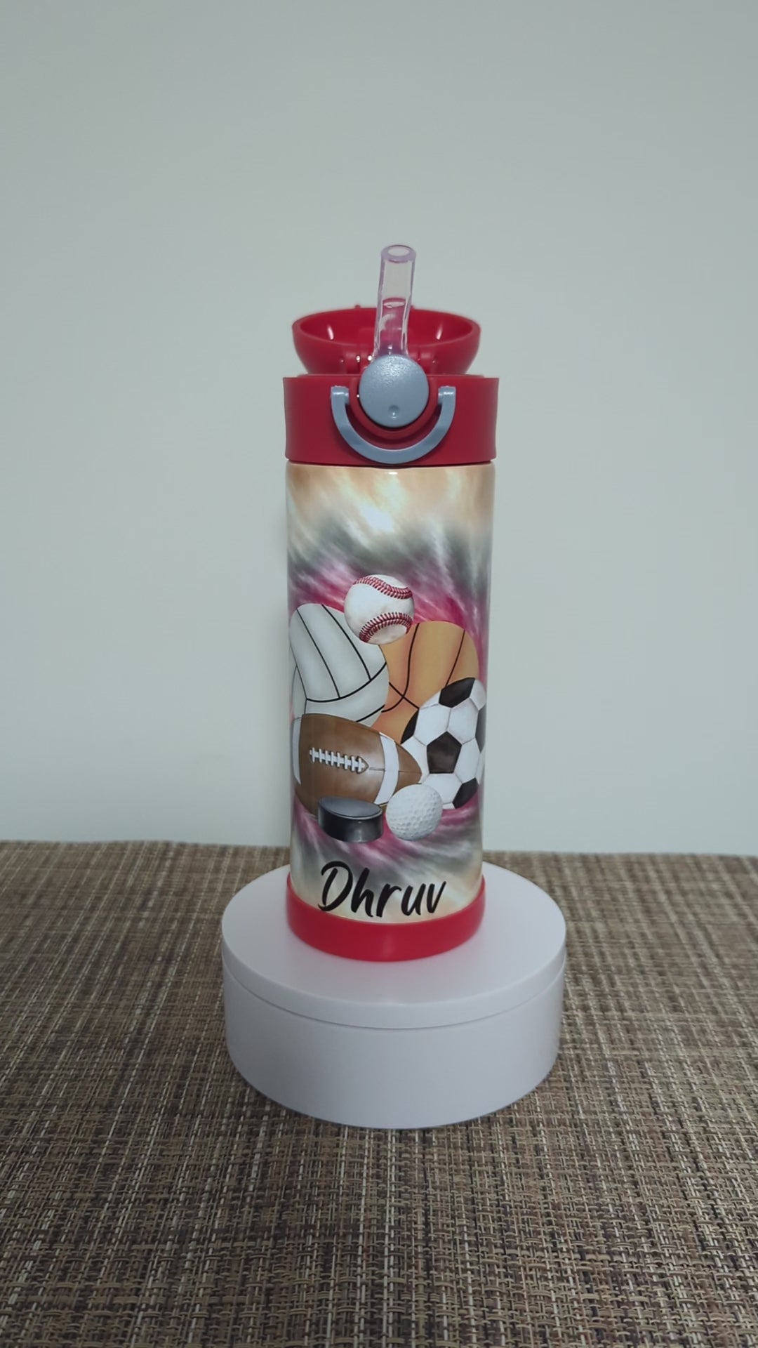 Kids Sports Ball Water 12oz With A Reusable Straw Can Be Personalized