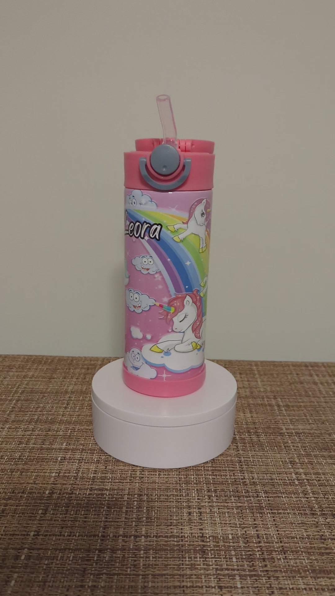 Kids Unicorn Water Bottle 12oz With Reusable Straw Can Be Personalized