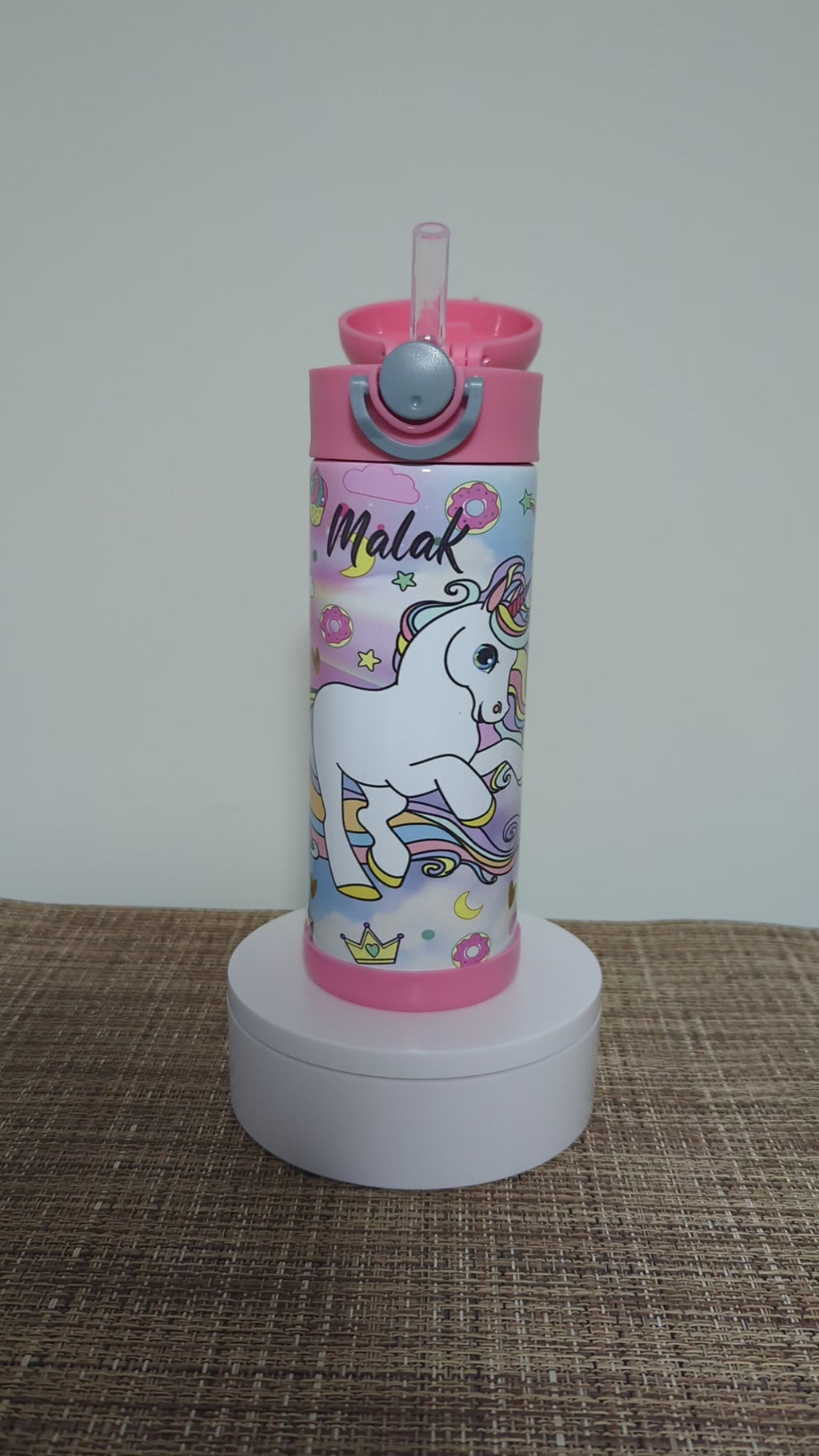 Kids Unicorn Water Bottle 12oz With Reusable Straw Can Be Personalized