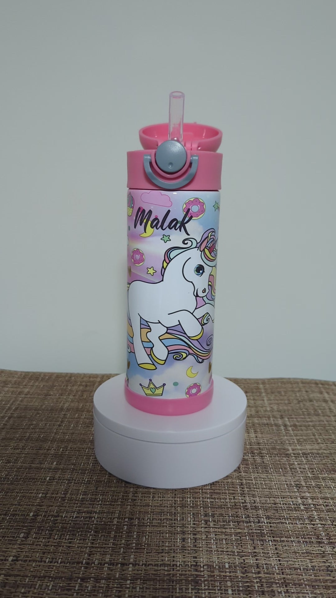 Kids Unicorn Water Bottle 12oz With Reusable Straw Can Be Personalized