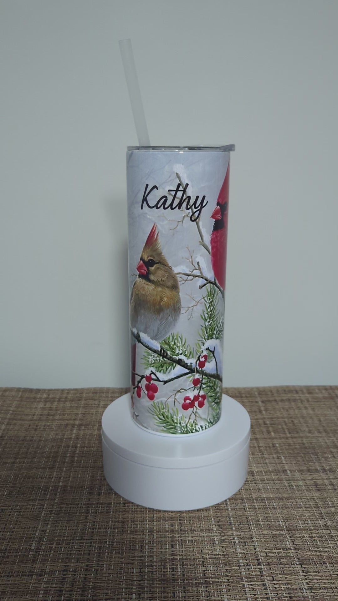 Cardinal Tumbler With A Male and Female Cardinal 20oz With Reusable Straw, Can Be Personalized