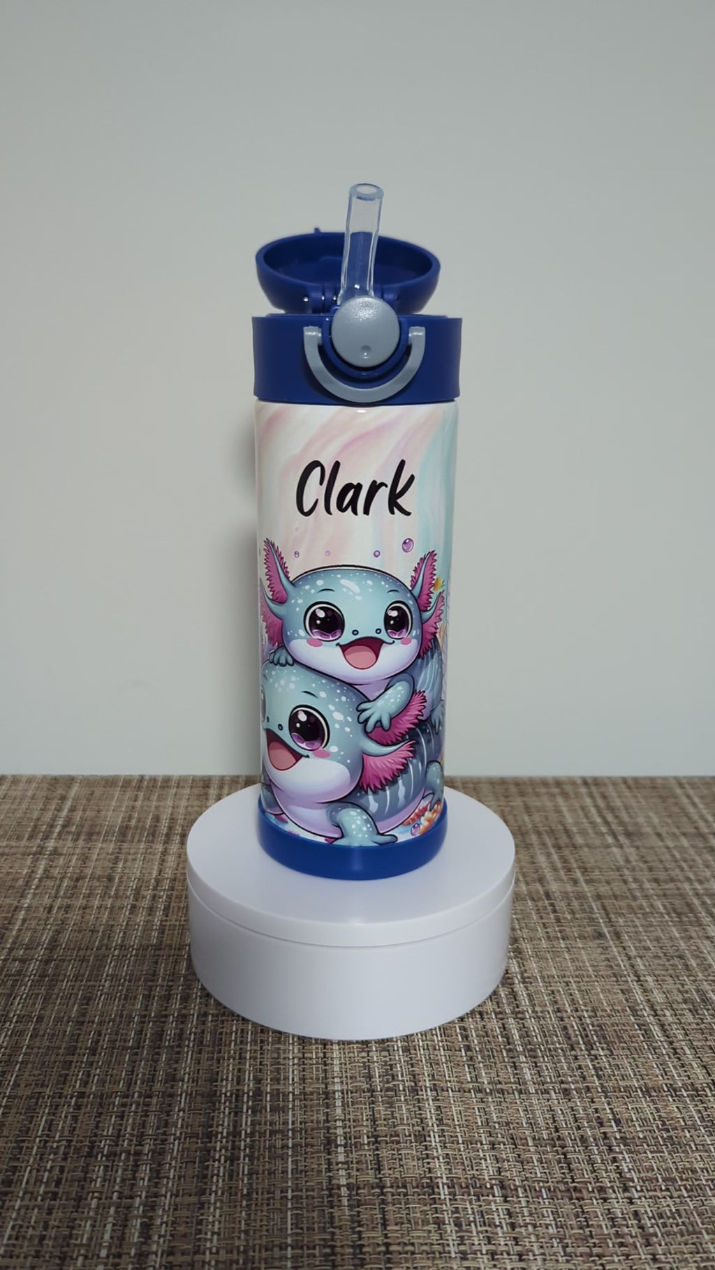 Kids Axolotl Water Bottle 12oz With Reusable Straw Can Be Personalized
