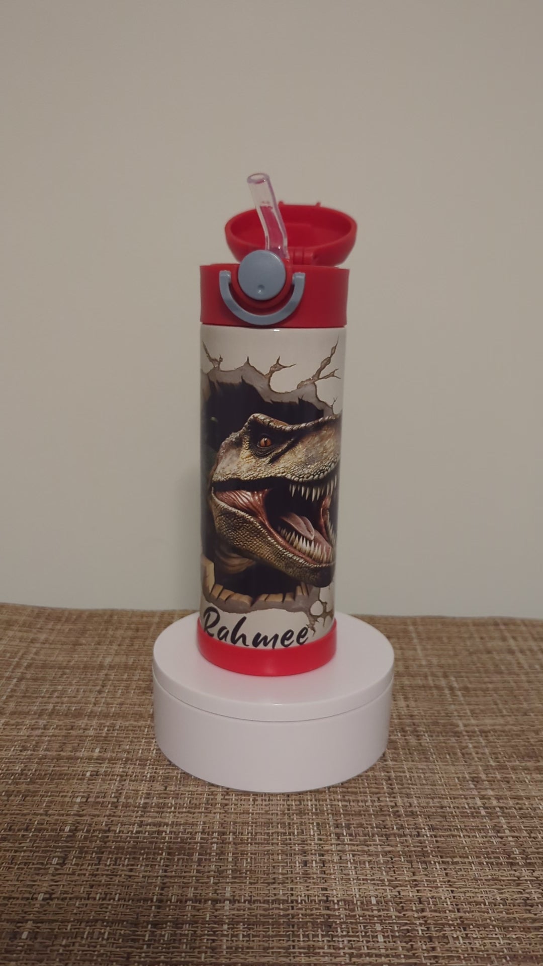 Kids Dinosaur Water Bottle 12oz With Reusable Straw Can Be Personalized