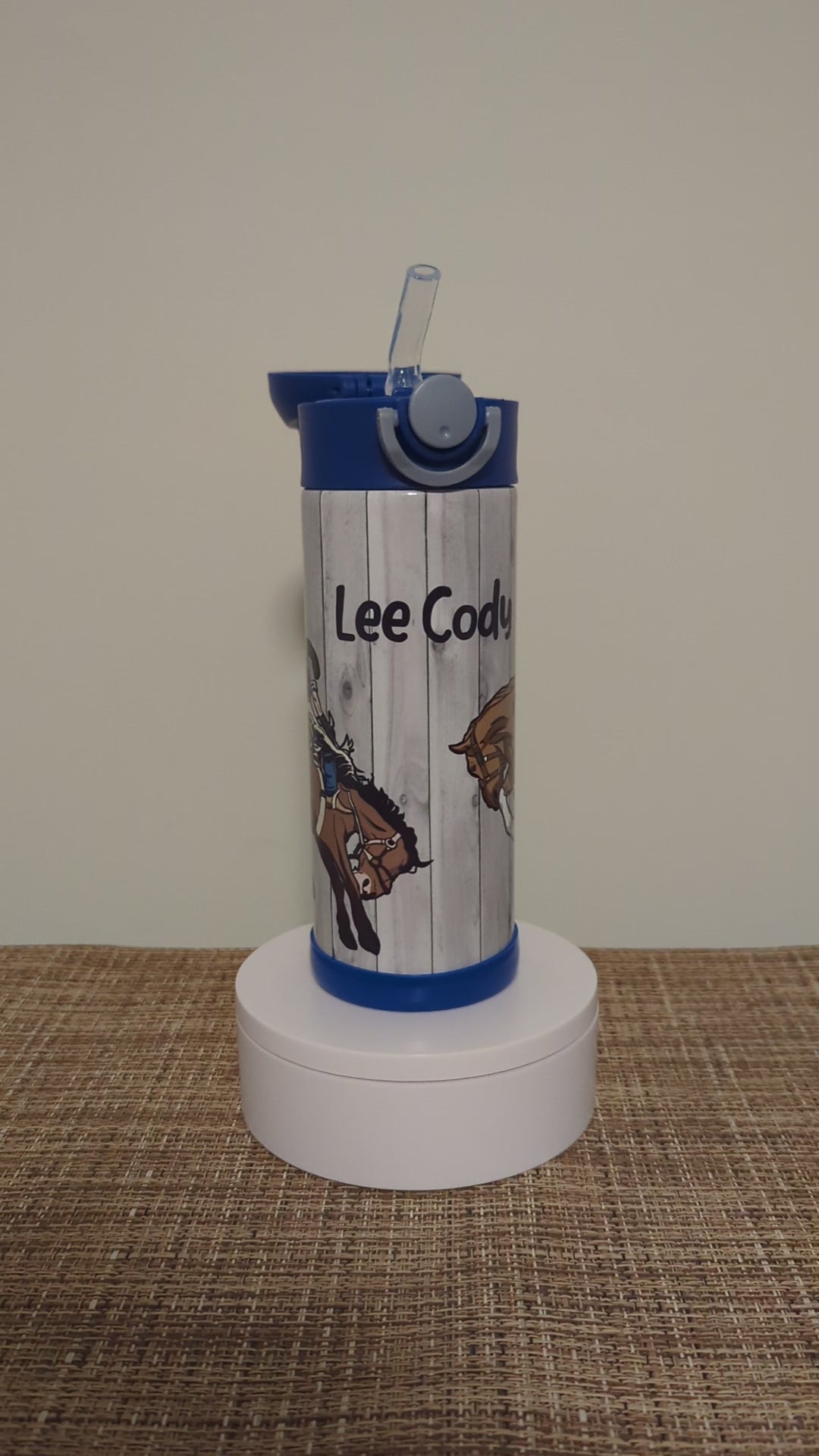 Kids Horse Rodeo Water Bottle 20oz With Reusable Straw Can Be Personalized