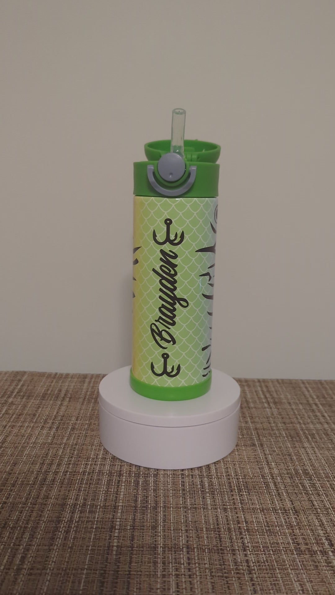 Kids Fishing Lure Water Bottle 12oz With Reusable Straw Can Be Personalized