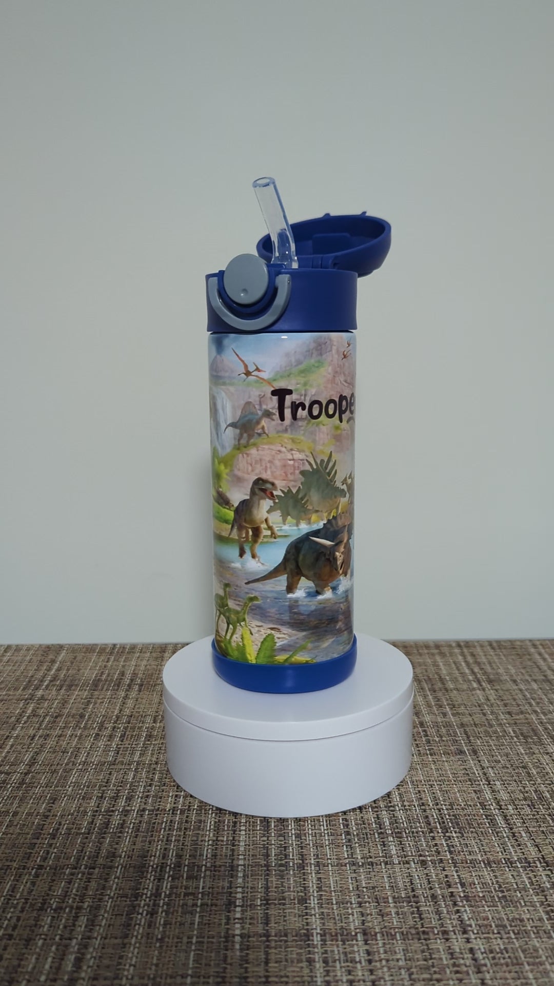 Kids Dinosaur Water Bottle 12oz With Reusable Straw Can Be Personalized