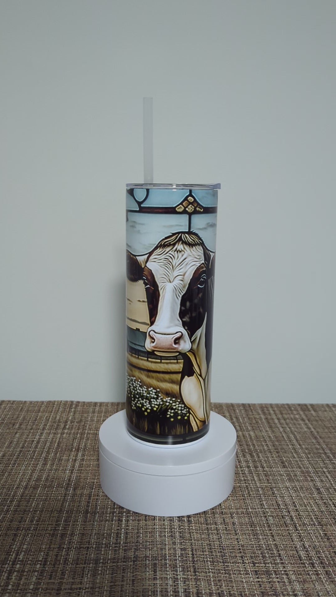 Holstein Cow Tumbler With A Stained Glass Design 20oz With Reusable Straw, Can Be Personalized