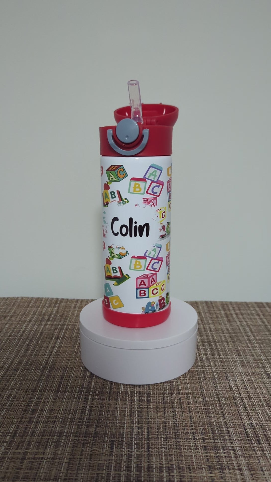 Kids Alphabet Water Bottle 12oz With Reusable Straw Can Be Personalized