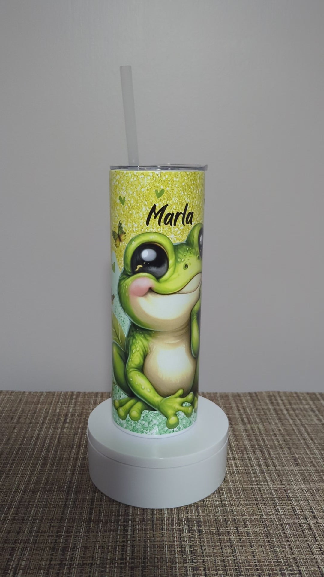 Cute Frog Tumbler With A Glitter Design 20oz With Reusable Straw, Can Be Personalized