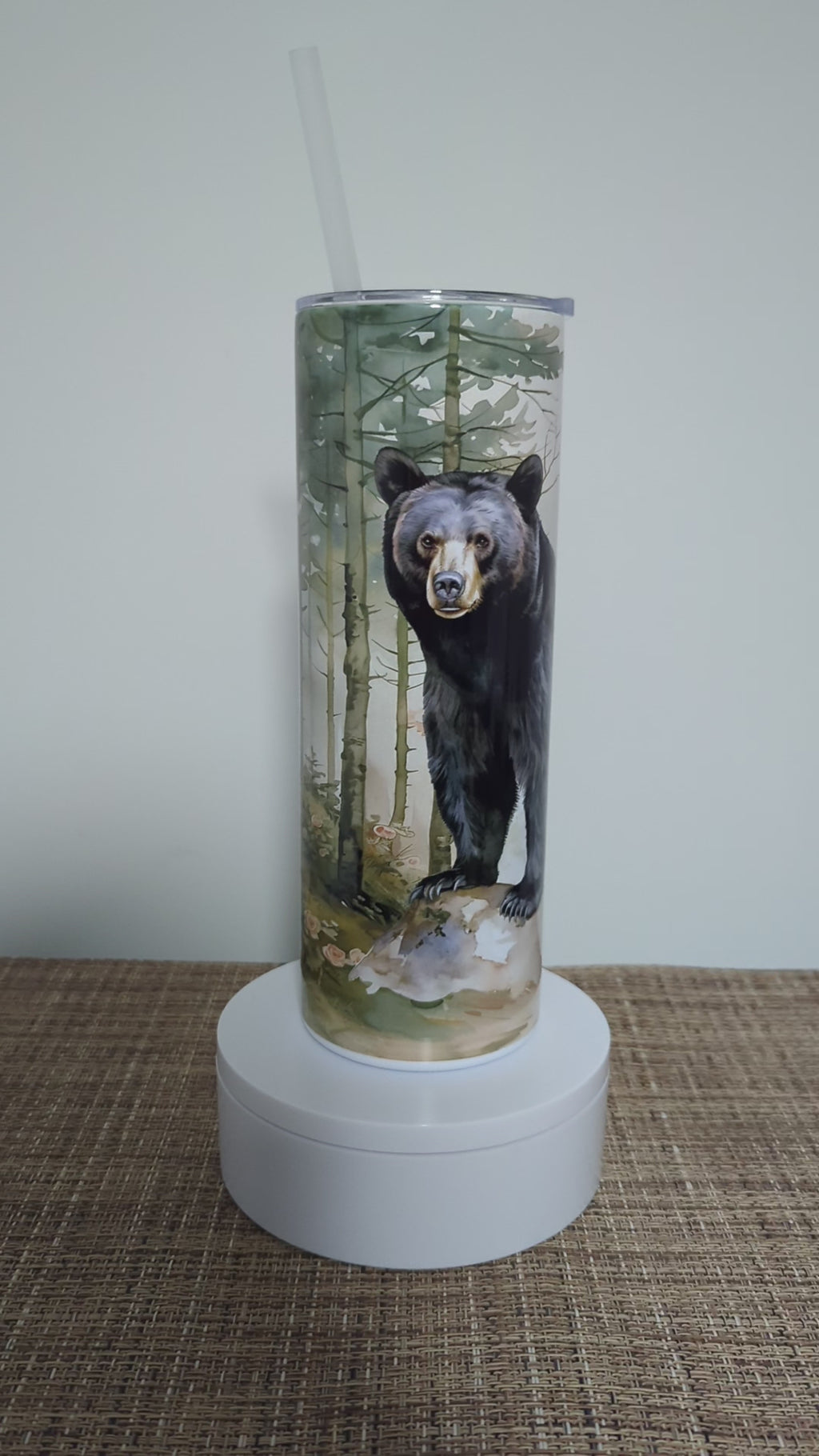 Black Bear Tumbler 20oz With Reusable Straw, Can Be Personalized