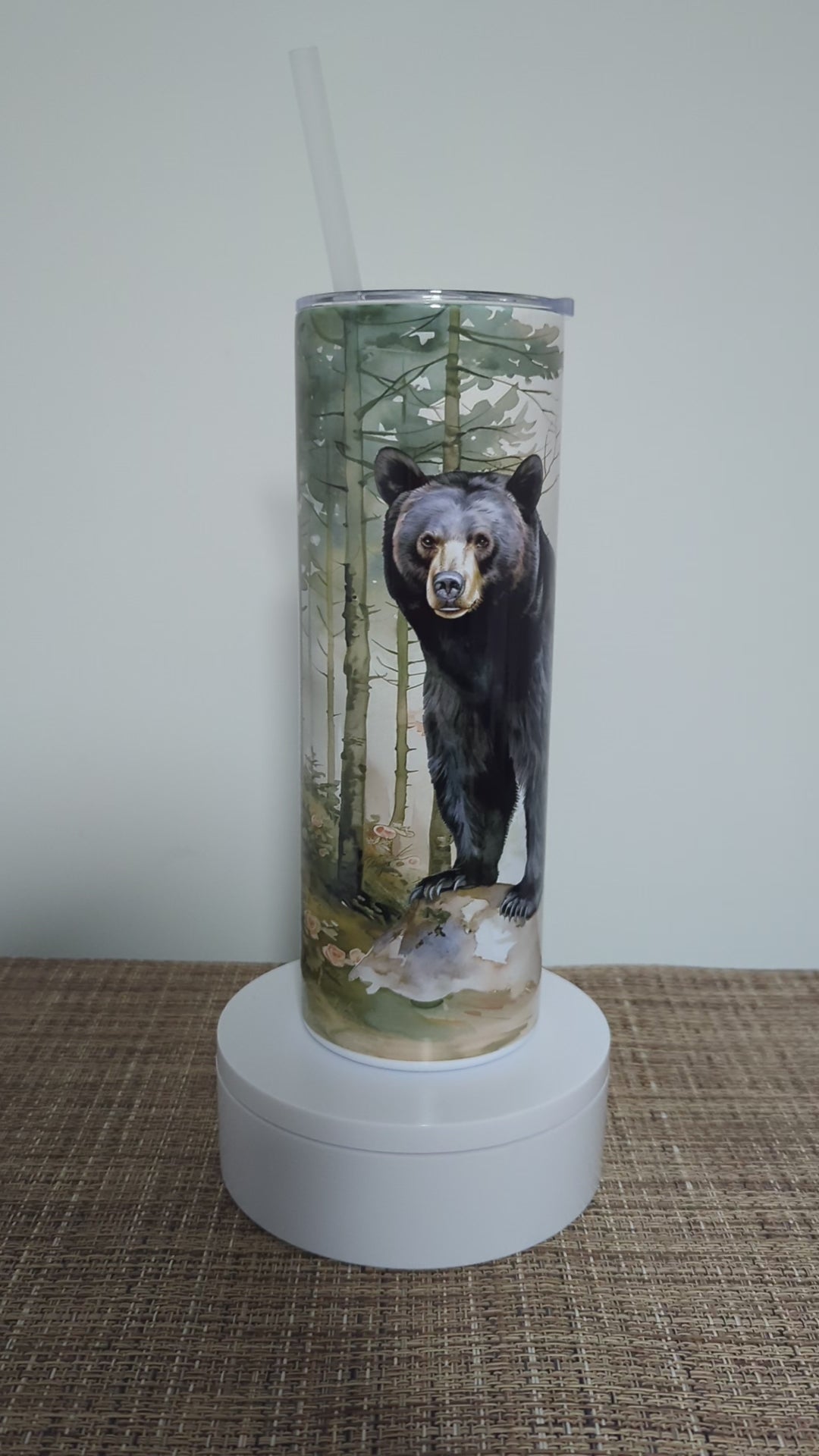 Black Bear Tumbler 20oz With Reusable Straw, Can Be Personalized