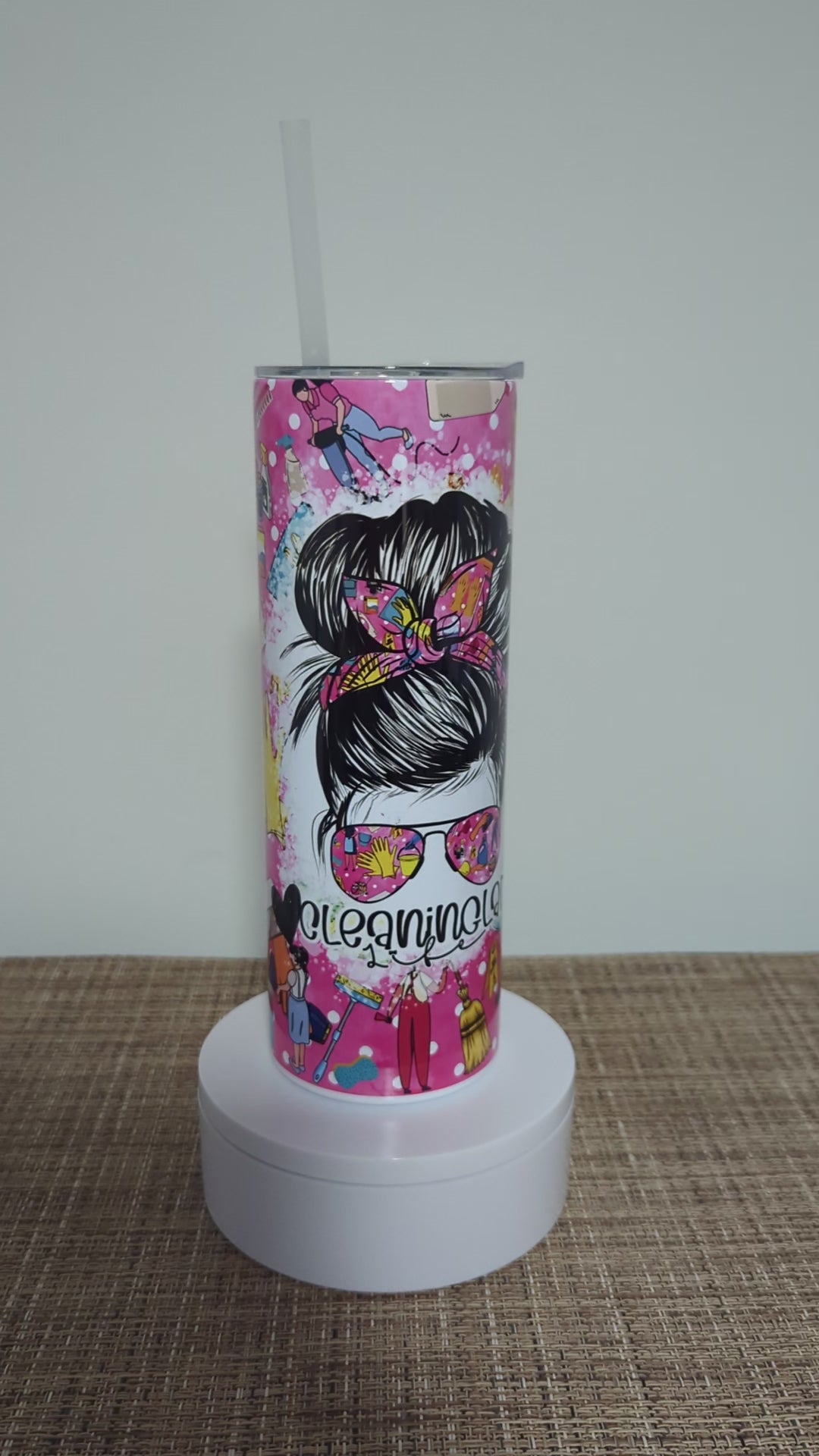 Cleaning Lady Tumbler 20oz With Reusable Straw, Can Be Personalized
