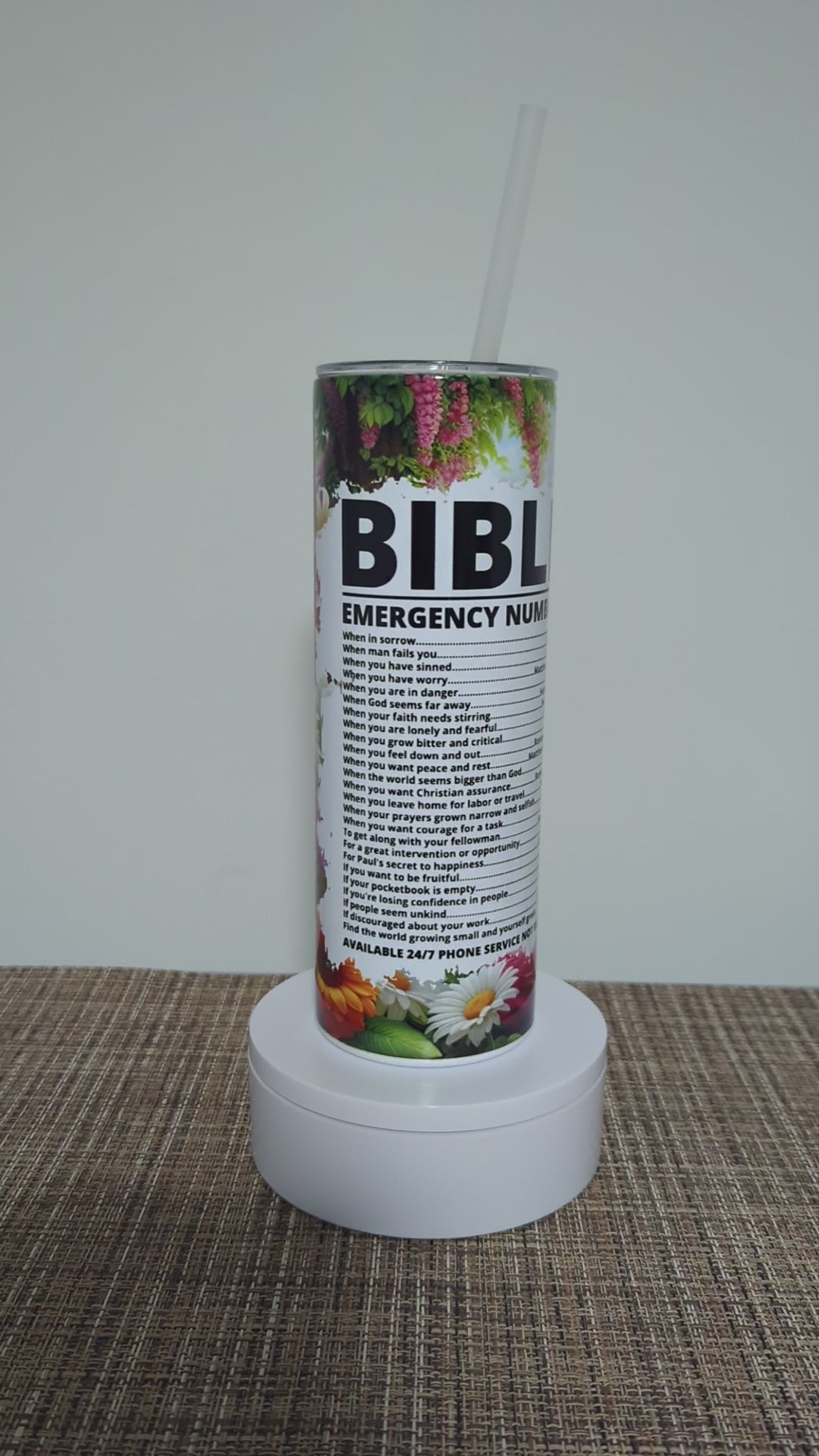 Bible Emergency Numbers Chapters Tumbler 20oz With Reusable Straw
