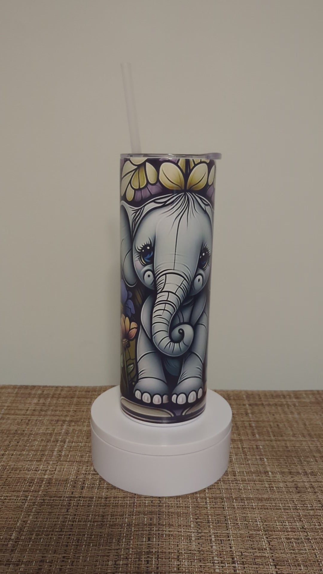 Adorable Baby Elephant Tumbler with Stained Glass Design 20oz With Reusable Straw, Can Be Personalized