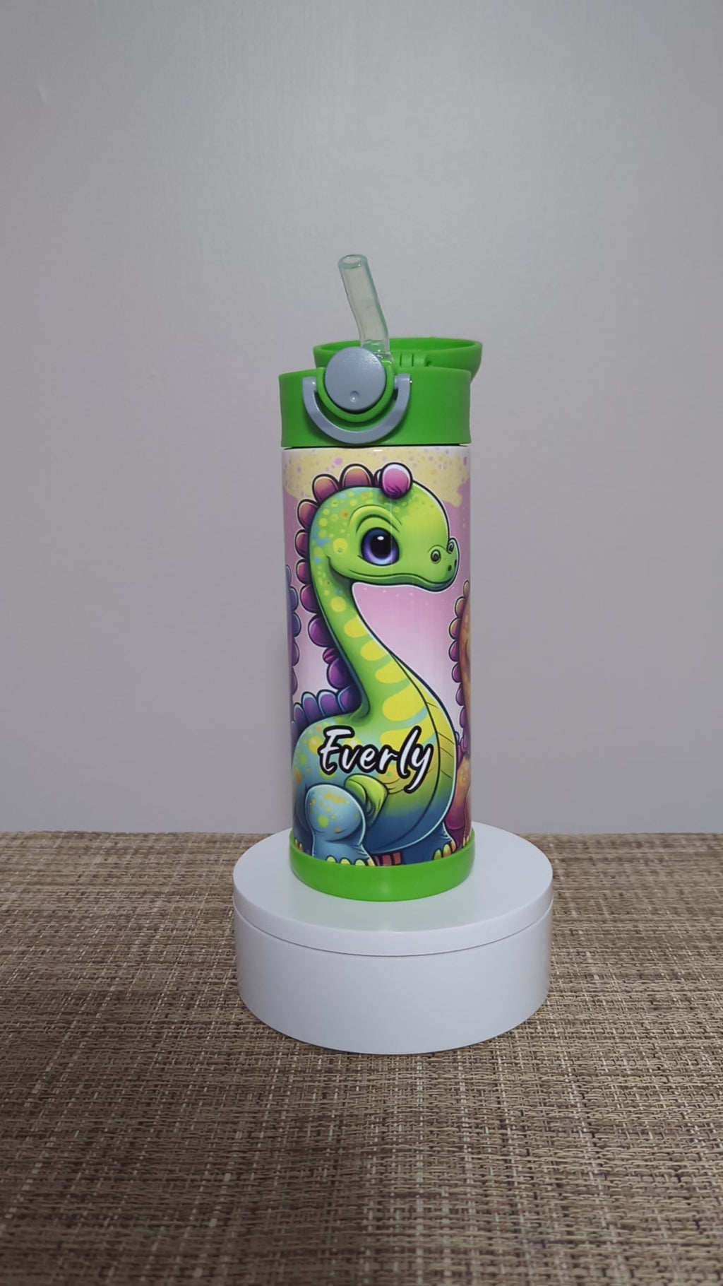 Kids Dinosaur Water Bottle 12oz With Reusable Straw Can Be Personalized