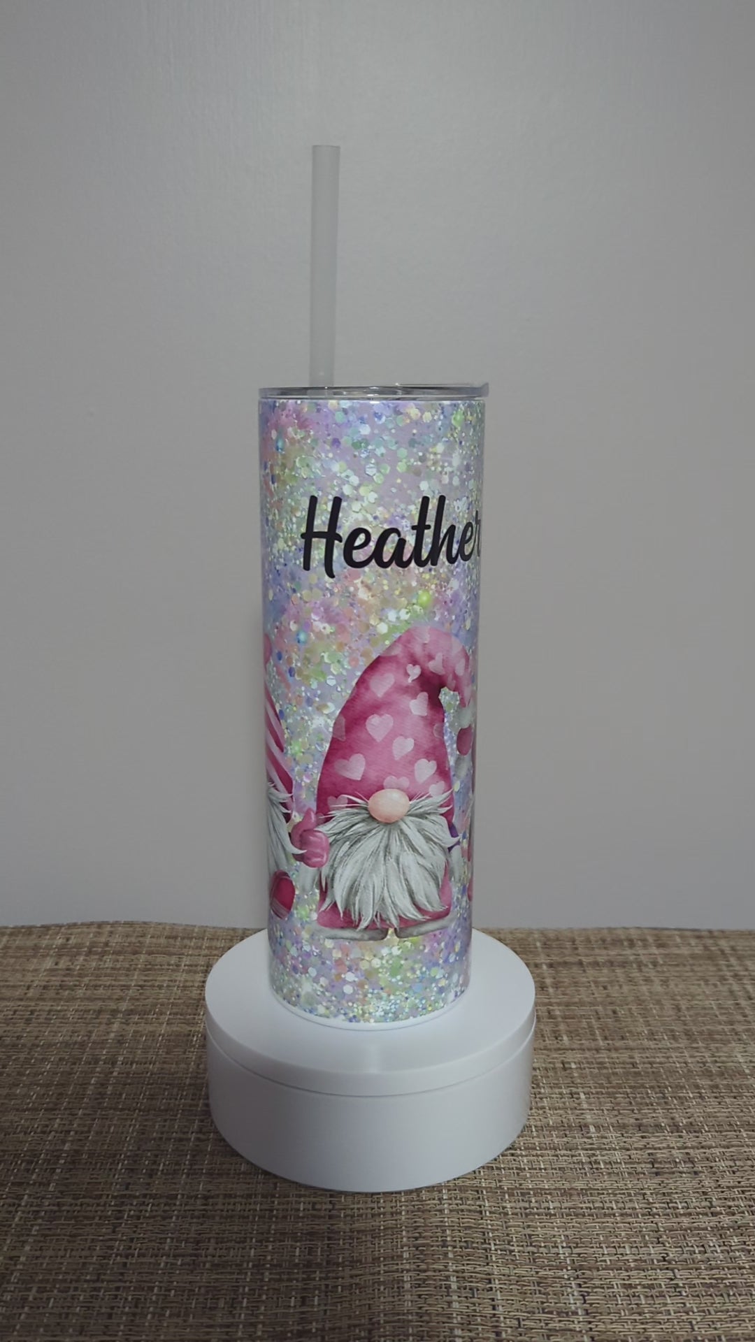 Gnome Tumbler With A Confetti Design 20oz With Reusable Straw, Can Be Personalized
