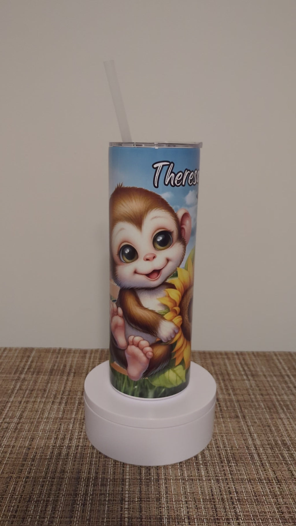 Monkey Tumbler 20oz With Reusable Straw, Can Be Personalized